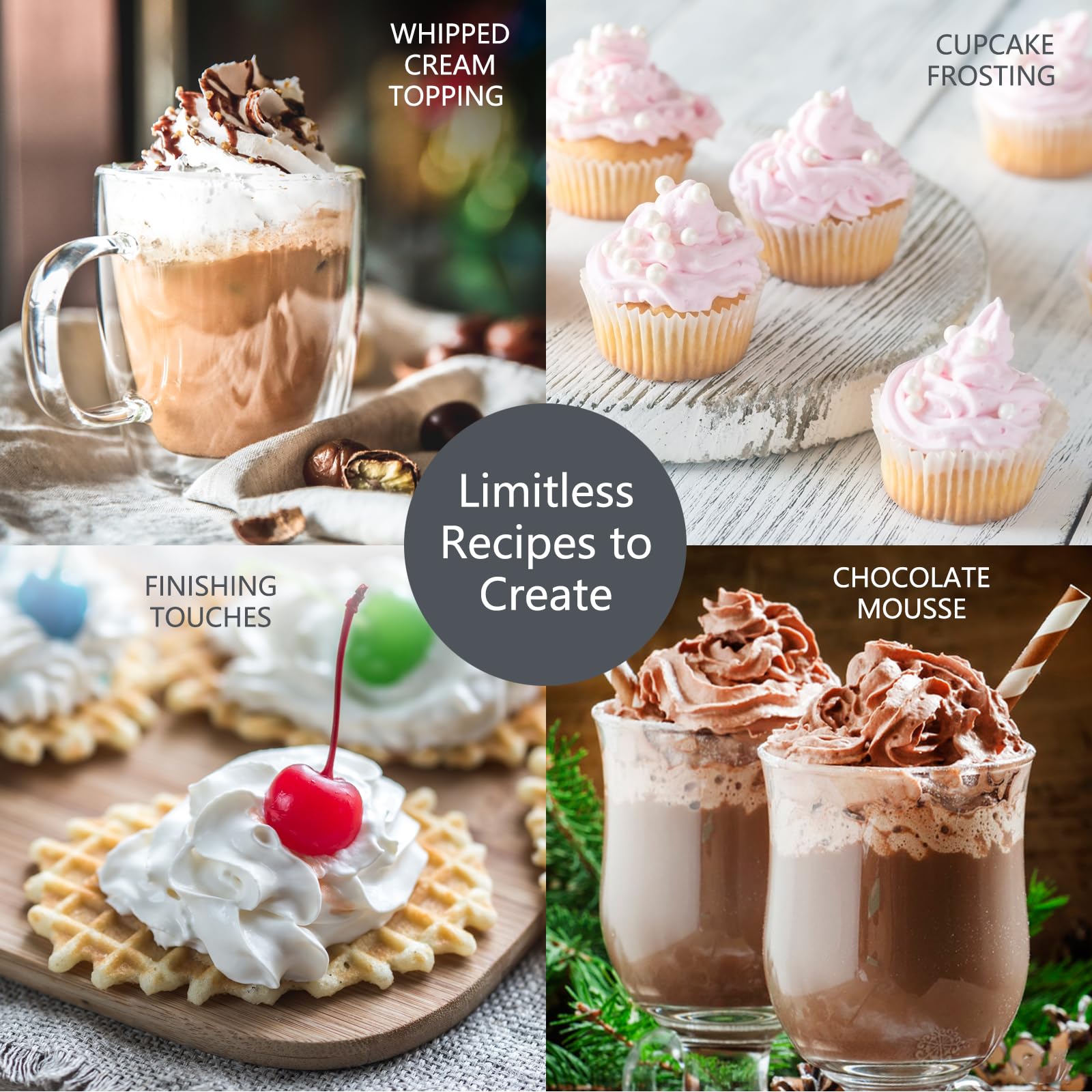 Premium Aluminum Whipped Cream Dispenser - 1 Pint (500ml) Professional Cream Whipper with 6 Decorating Nozzles & Cleaning Brush - Perfect for Desserts, Coffee, Cocktails & Home Baking