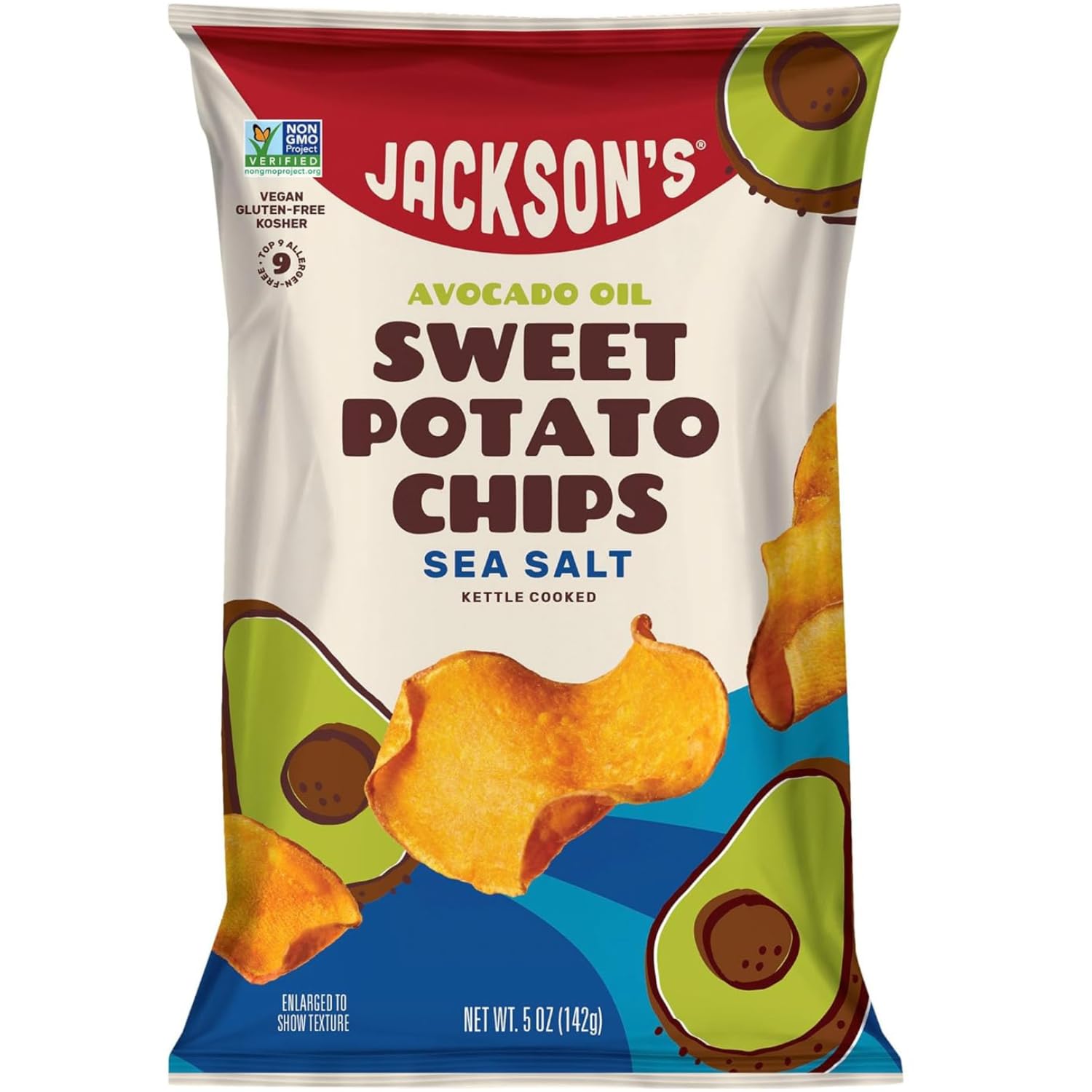 Jackson’s Sweet Potato Kettle Chips with Sea Salt - Made with Premium Avocado Oil (5 oz, Pack of 12) | Allergen-Friendly, Gluten Free, Vegan & Paleo Snacks | Shark Tank Featured Product | Perfect for Parties, School Lunches & Healthy On-the-Go Snacking
