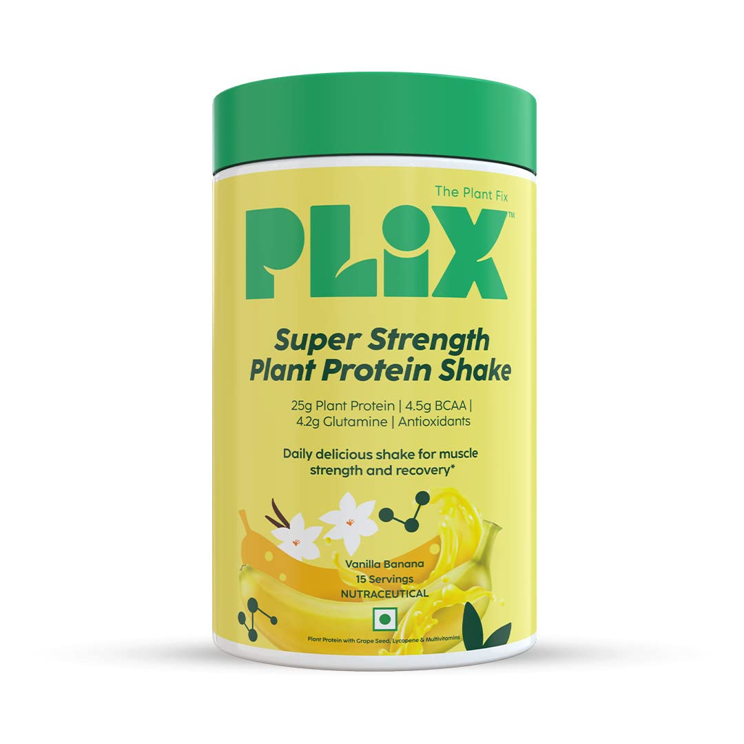PLIX THE PLANT FIX Strength Vegan Plant Protein Powder - 550g Vanilla | Pea Protein Isolate & Brown Rice Blend | 25g Plant Protein | No Added Sugar | Gluten Free | Post-Workout Recovery & Meal Replacement