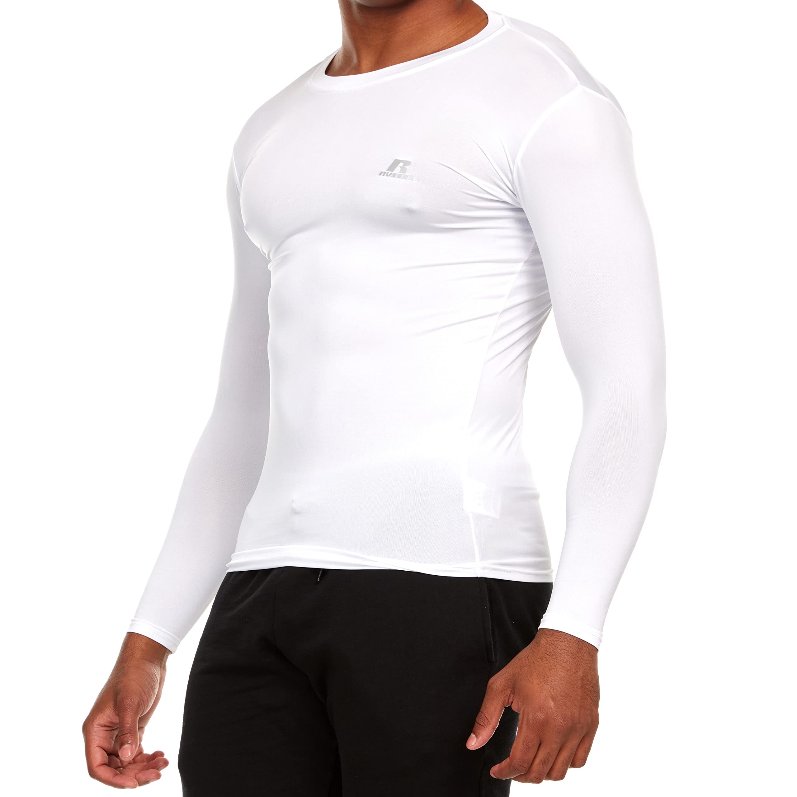 Russell Athletic Men's Long-Sleeve Compression Top - Lightweight Moisture-Wicking Workout Shirt for Running, Gym & Training - Athletic Performance Apparel for Men