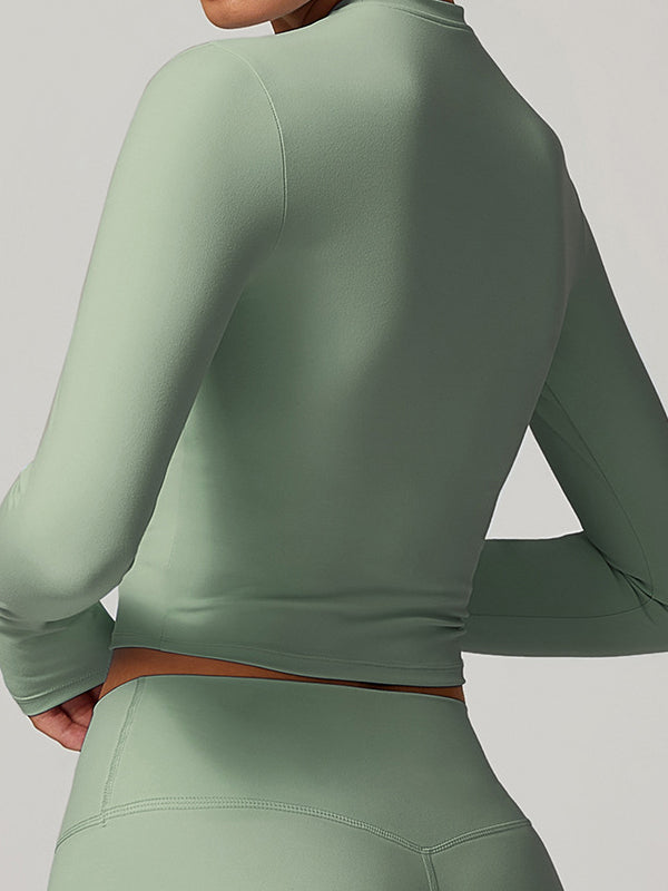 ZASUWA Women's Solid Color Quick Dry Elastic Tight Long Sleeve Workout Tops - Perfect for Yoga, Running & Gym Training