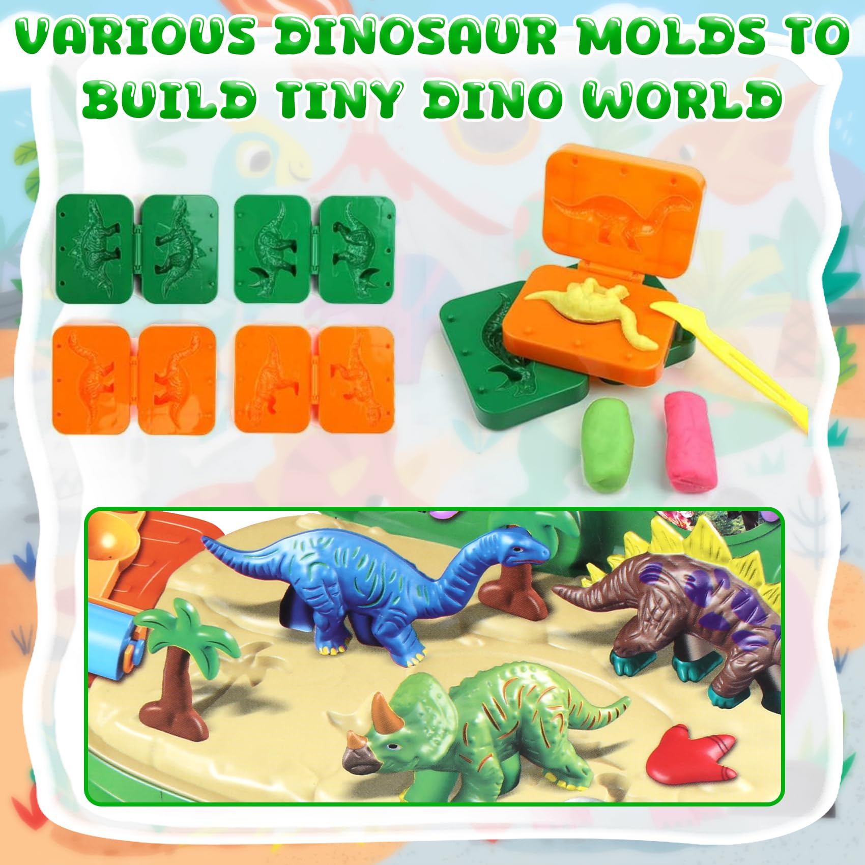 DIY Play Dough Dinosaur Toys Kit - 24-Piece Clay Pretend Play Set with Molds & Portable Storage Case - Creative Educational STEM Toys for Kids Ages 3-8 - Perfect for Birthday Gifts, Classroom Activities & Sensory Play