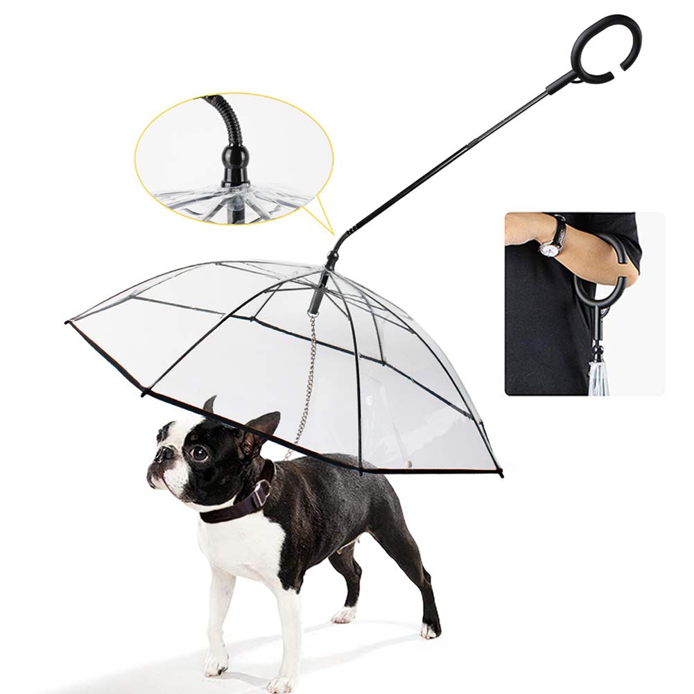 Waterproof Dog Umbrella for Small Dogs - Adjustable Transparent Pet Umbrella with Leash, Snow & Rain Protection, Upgraded Flexible Handle - Perfect for Walking Pets in Rainy or Snowy Weather