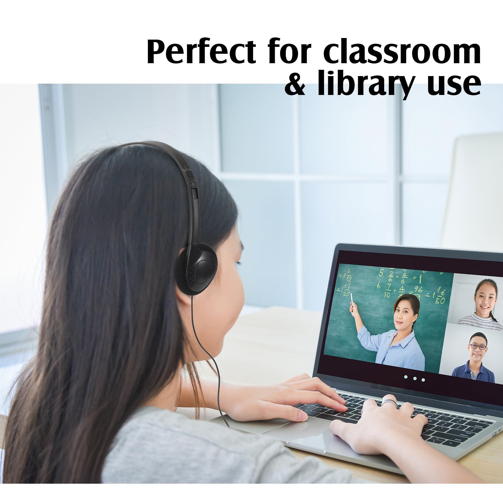 Flutesan 20 Pack Classroom Headphones for Kids - On Ear Headphones with Adjustable Headband for Students, Teens, Boys & Girls - Durable School Headphones for Learning, Online Classes & Computer Labs (Black)