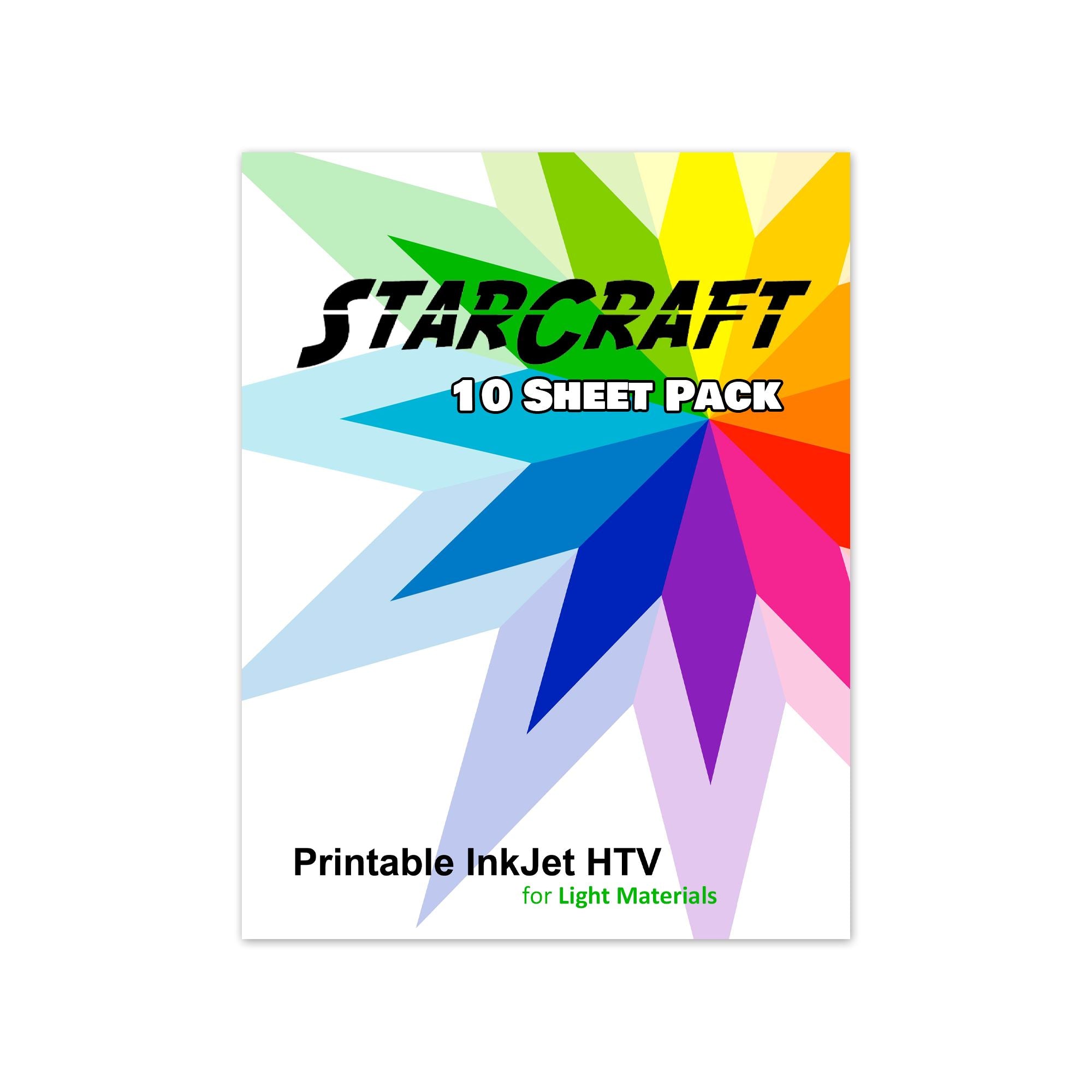 StarCraft Inkjet Printable Heat Transfer Paper - 10 Sheets for Light Fabrics - Perfect for DIY T-Shirts, Tote Bags & Custom Apparel Projects