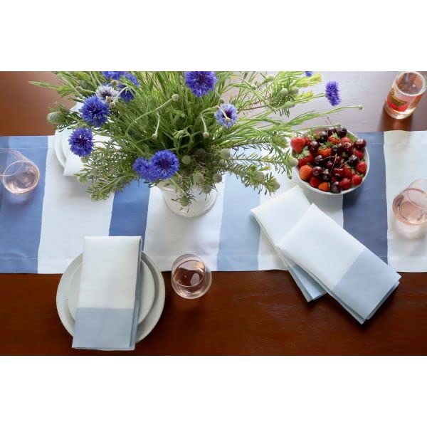 Blue & White Striped Linen Table Runner 14x26 - Premium Italian Linen Dining Table Decor for Weddings, Dinner Parties & Home Decor