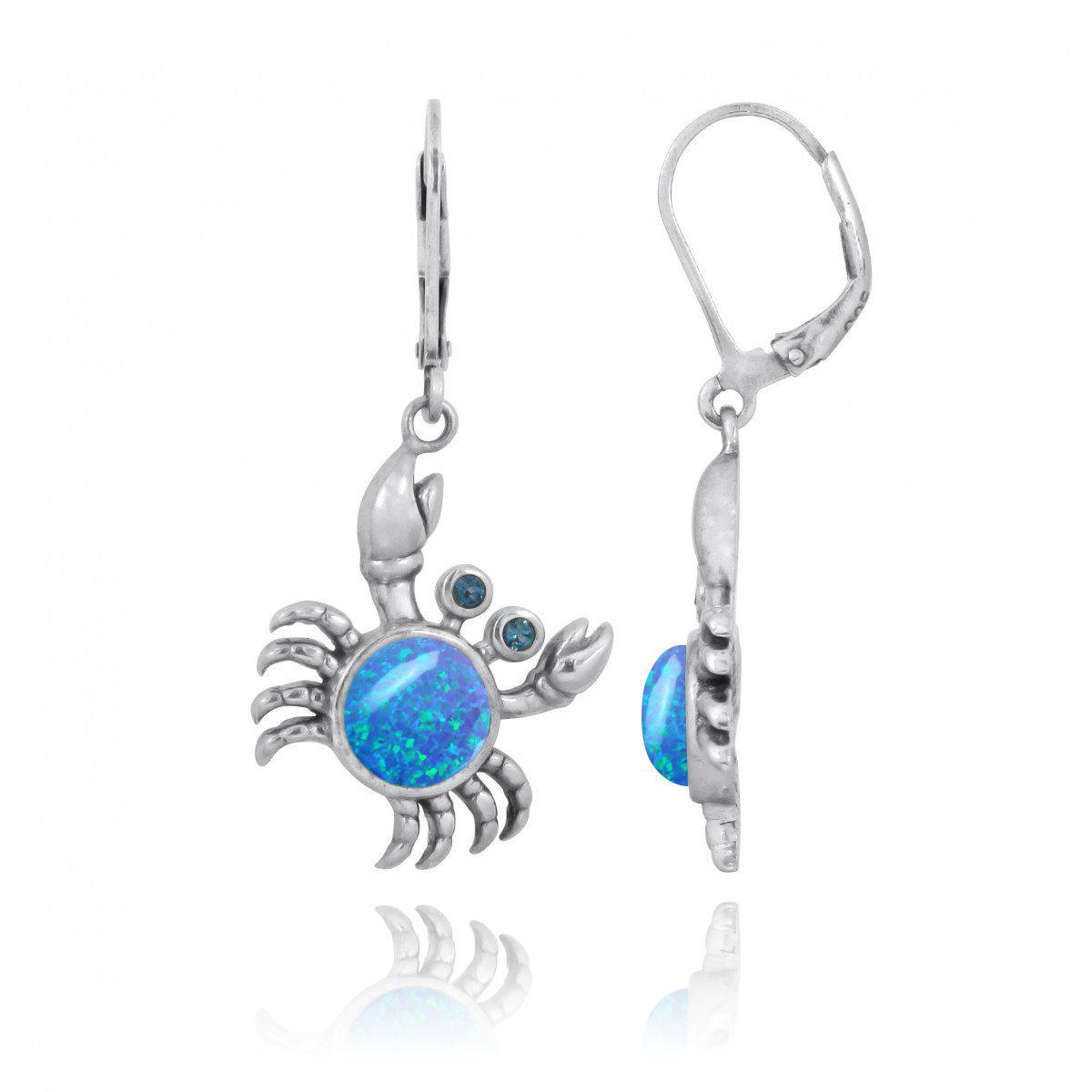 Blue Opal Crab Stud Earrings - Handmade Silver Jewelry for Women | Perfect for Beach Vacations, Summer Outfits & Boho Fashion