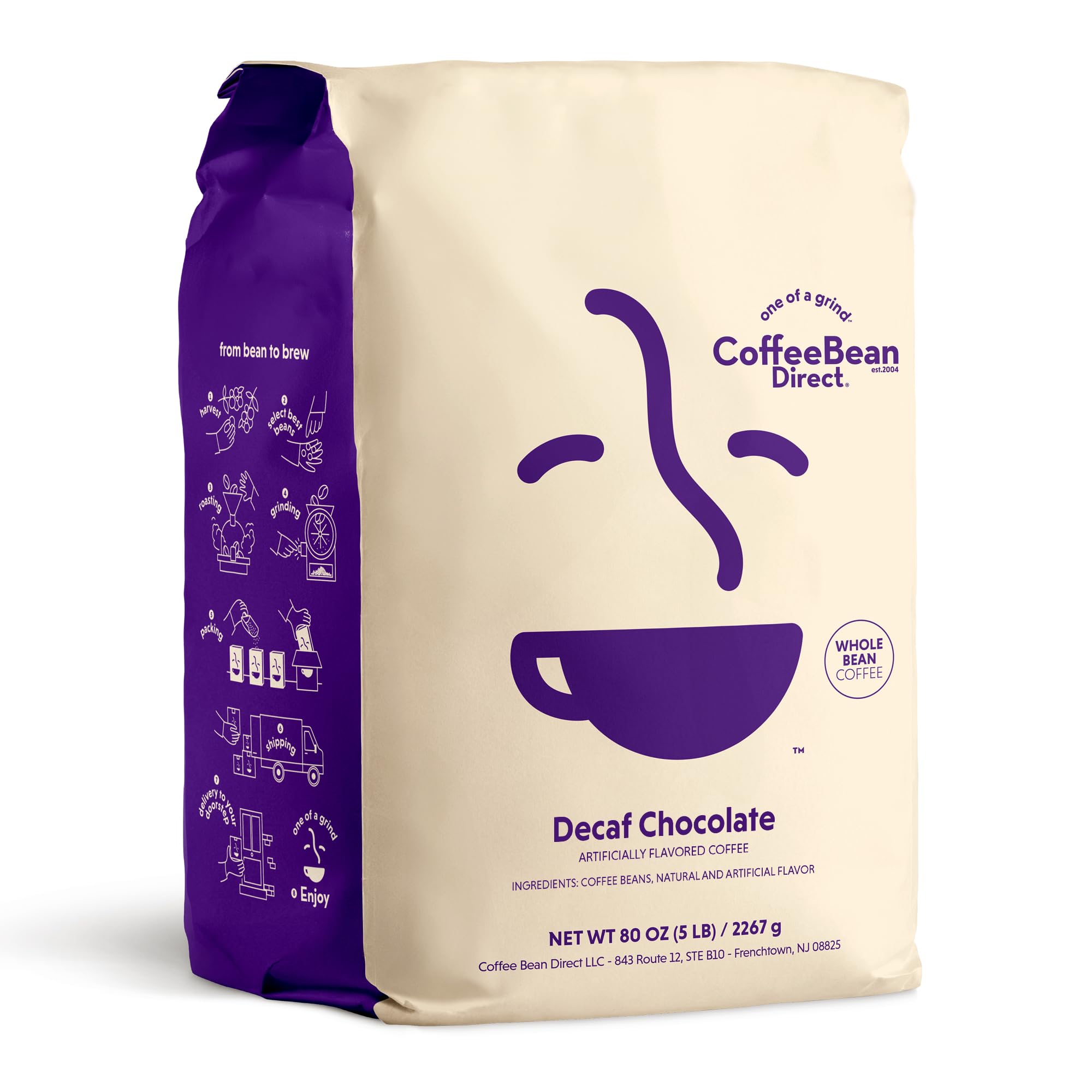 Premium Decaf Chocolate Flavored Whole Bean Coffee - 5 lb Bag (Pack of 1) | Rich Aroma & Smooth Taste | Perfect for Home Brewing, Office Use & Gifts