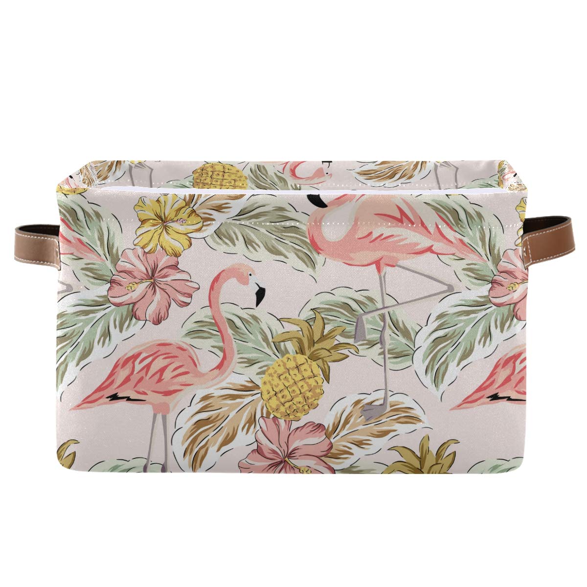 KeepReal Large Tropical Pink Flamingo Storage Basket - 15x11x9.5 Inch Canvas Organizer Bin for Toys, Clothes & Home Decor | Perfect for Nursery, Living Room & Office Organization