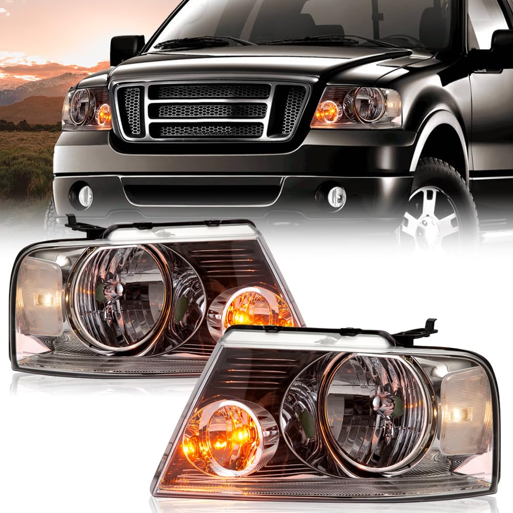 PIT66 Headlights for Ford F150 2004-2008 & Lincoln Mark LT - Clear Lens Chrome Housing - Perfect for Night Driving