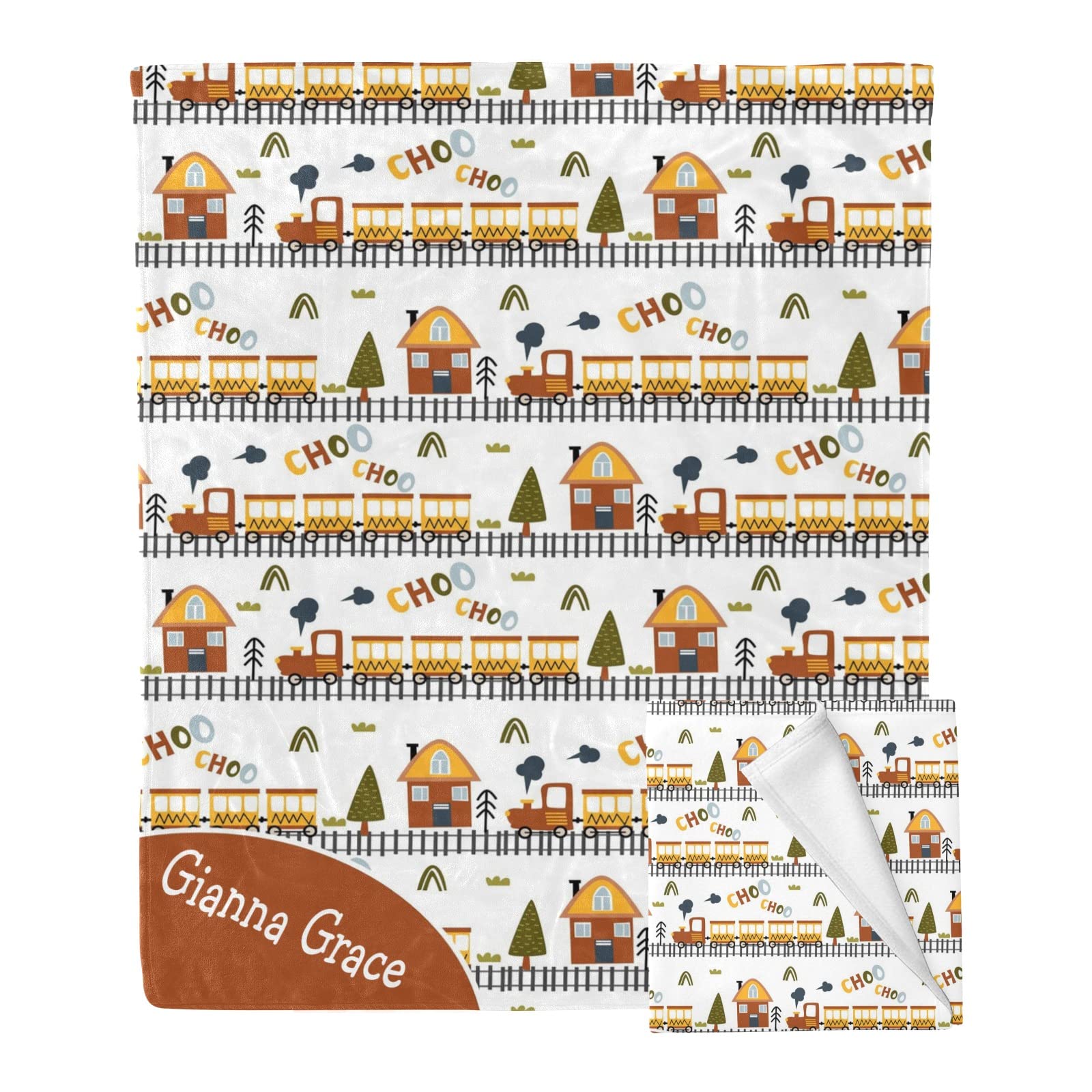 Personalized Cartoon Train Fleece Baby Blanket - Super Soft Custom Name & Birthday Swaddle Blanket for Boys & Girls (30x40 Inches) - Perfect for Nursery, Gift, Travel & Photo Shoots