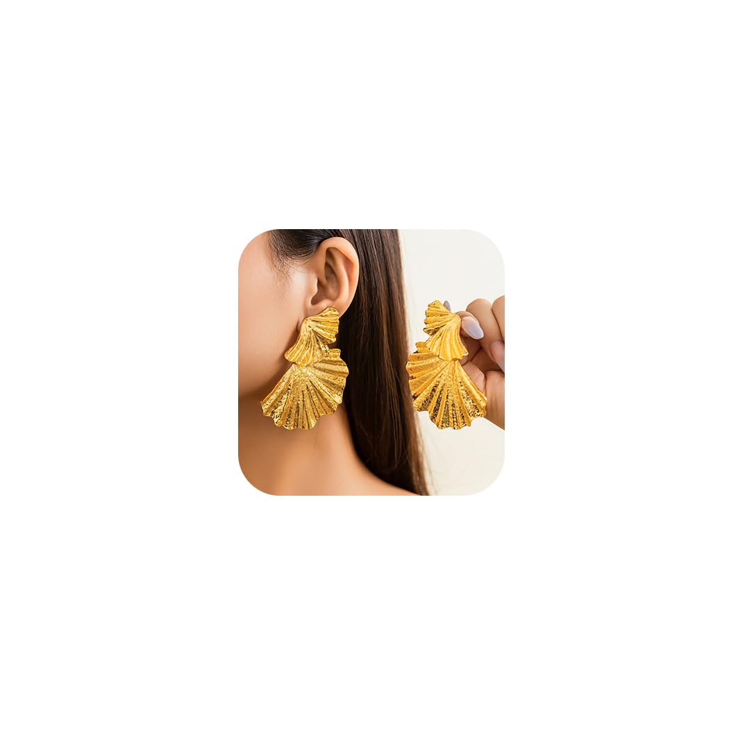 Gangel Gold Exaggerated Statement Earrings - Large Flower Drop Dangle Earrings for Women | Punk Fashion Jewelry for Rave Parties, Concerts & Night Out