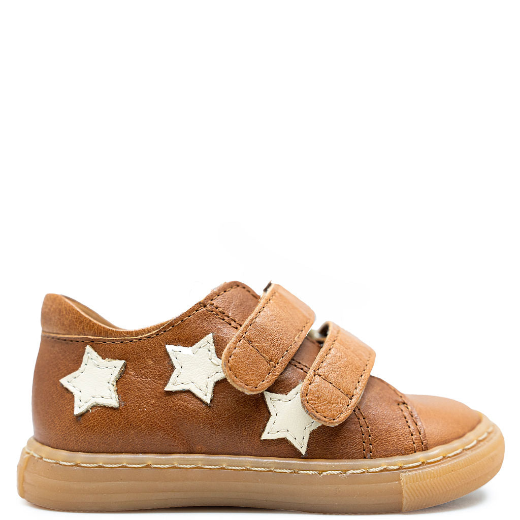 Angulus Cognac Star Baby Sneakers - Soft Leather First Walkers for Toddlers & Infants - Perfect for First Steps, Playdates & Special Occasions