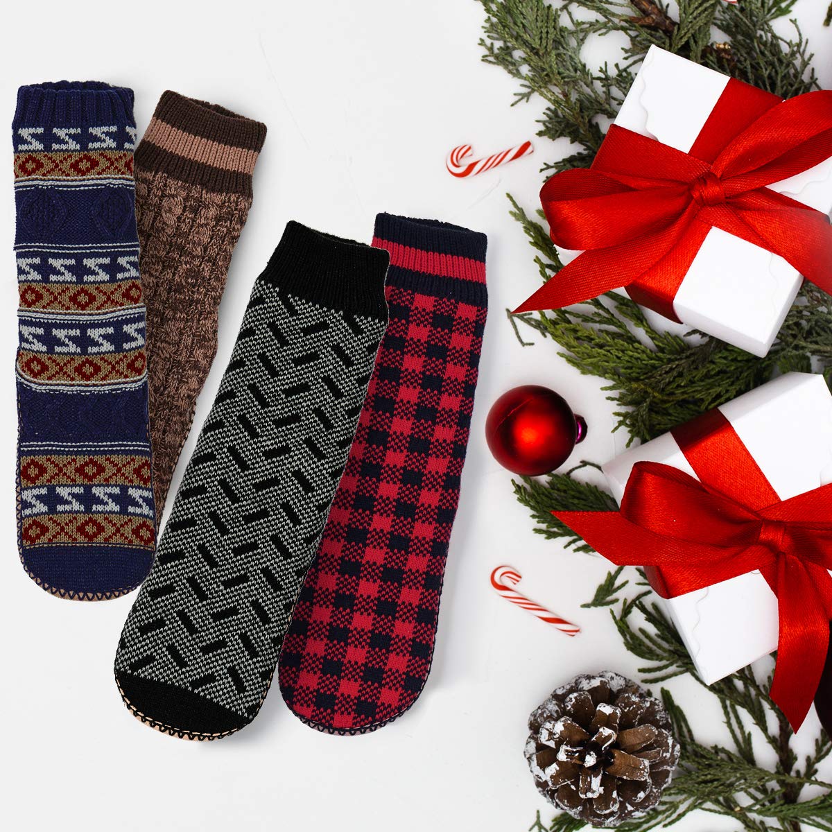 Men's Warm Winter Cable Knit Slipper Socks - Non-Skid Cozy Indoor Socks with Fluffy Sherpa Lining for Home, Lounge & Cold Weather Comfort