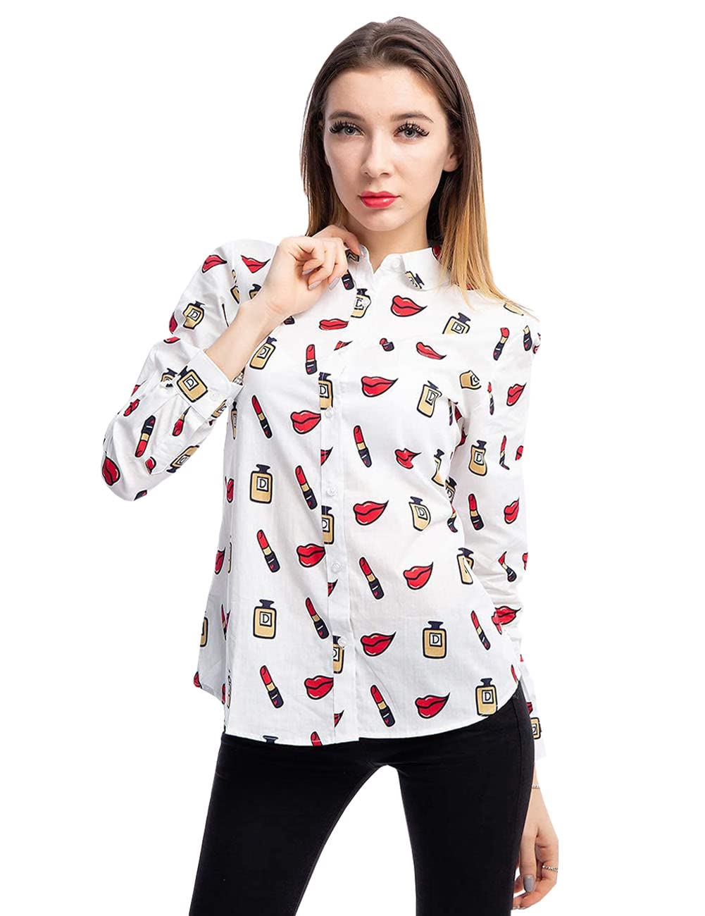 Women's Casual Long Sleeve Button Down Blouse - Hawaiian Print Work Shirt Tops for Office, Beach & Summer Vacation