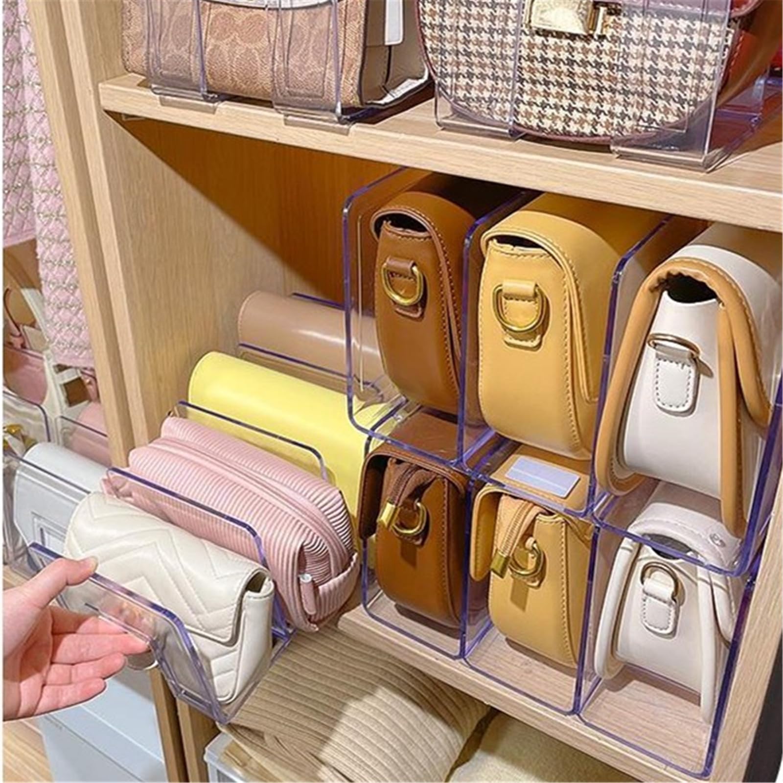 LUGUNU Clear Acrylic Purse Organizer & Desk File Sorter - 2 Pack Mesh Shelf Dividers for Closet, Office, Bookshelf Storage | Perfect for Handbags, Documents, Makeup & Home Organization