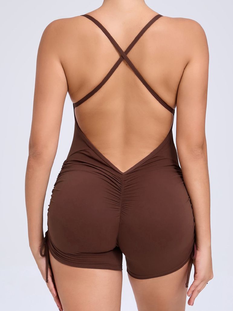 ZASUWA Women's V-Neck Cross Back Scrunch Bum Drawstring Romper Jumpsuit - Sexy Summer Outfit for Beach, Pool Party & Vacation