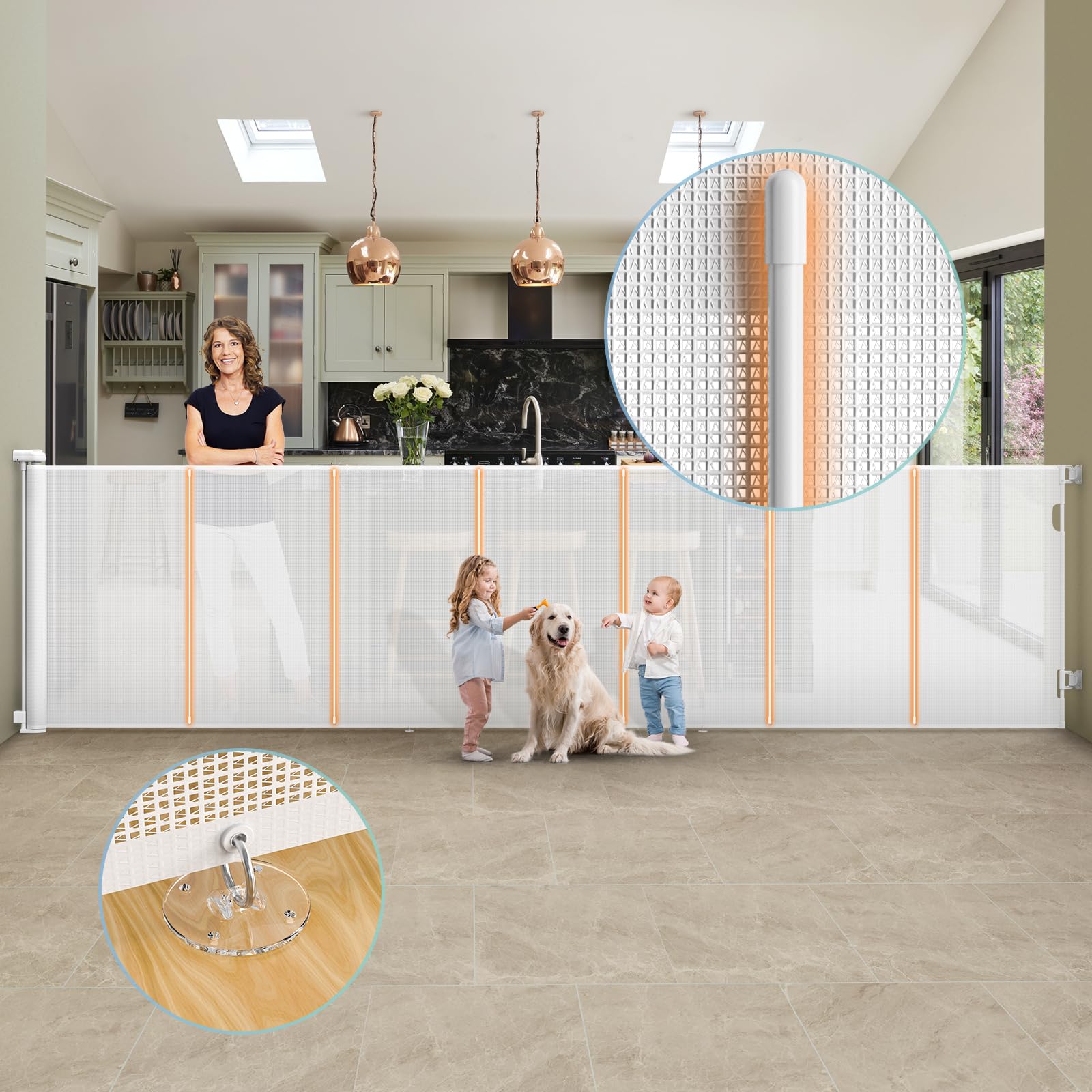 42'' Extra Tall & 120'' Wide Retractable Baby Gate - Upgraded Mesh Safety Barrier for Stairs, Doorways, Decks - Indoor/Outdoor Use for Babies, Pets & Toddlers - Perfect for Home, Nursery, and Play Areas