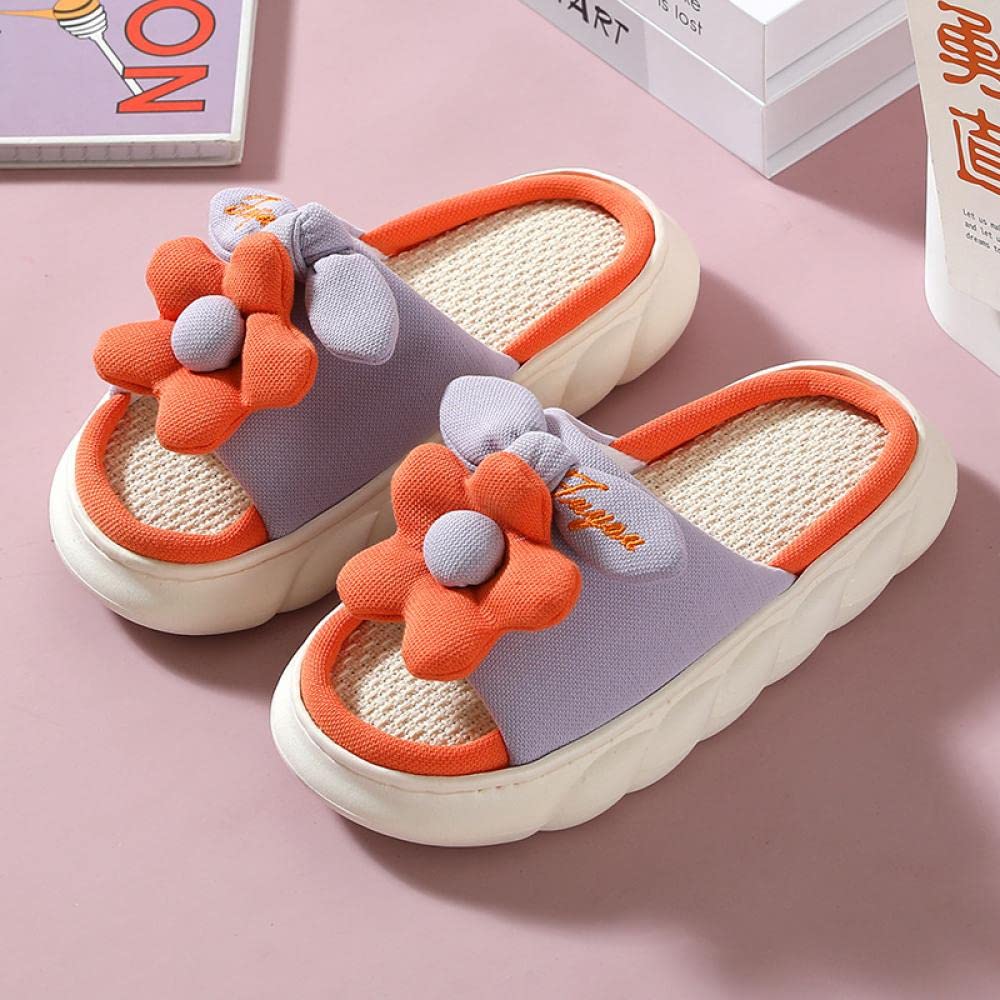Gaolinci Women's Thick Sole Comfortable Linen Slippers - Non-Slip Indoor House Shoes for Home, Spa & Relaxation