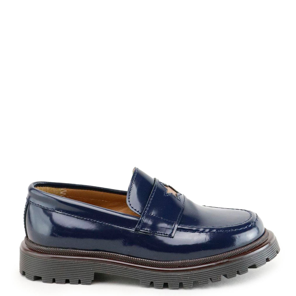 Luxury Navy Blue Star Chunky Loafers for Women - Comfortable Slip-On Shoes for Casual Outfits & Office Wear