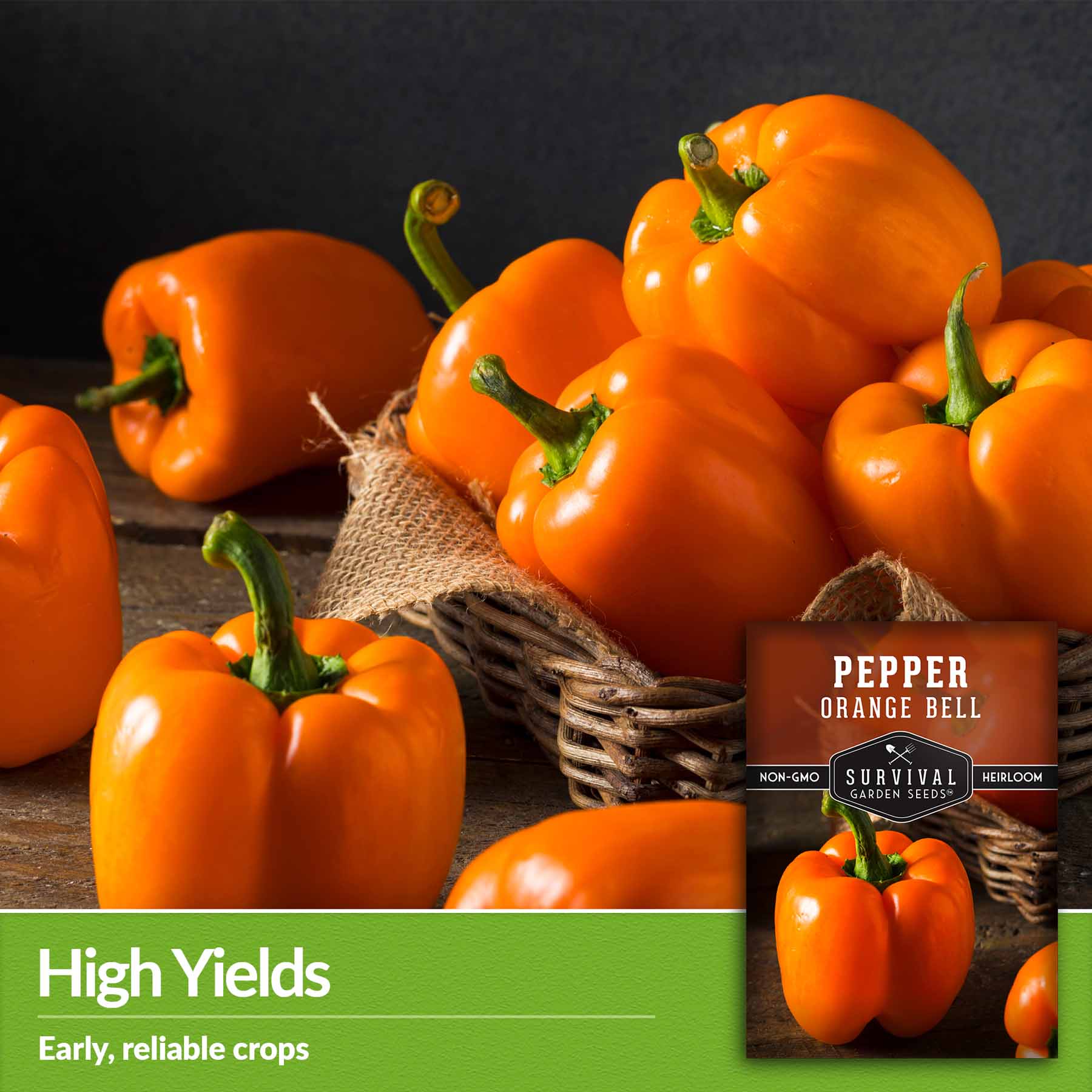 Organic Orange Bell Pepper Seeds - Sweet Non-GMO Heirloom Vegetable Seeds for Home Garden, Cooking & Fresh Salads