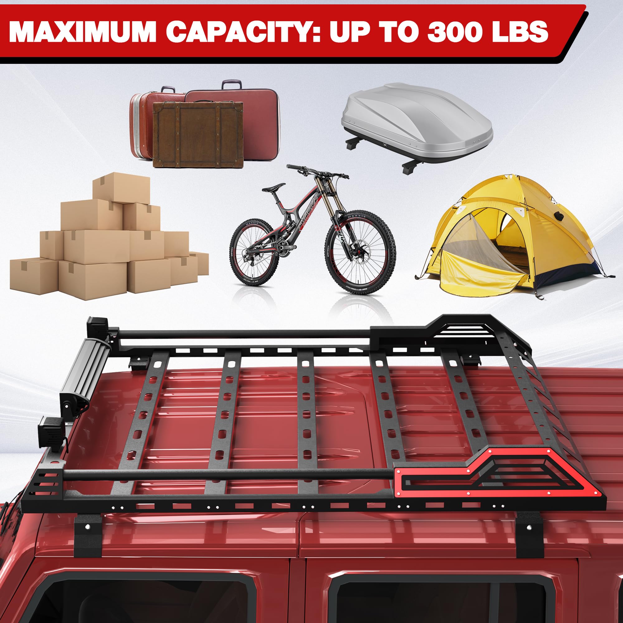2007-2022 Jeep Wrangler JK JL Unlimited 4-Door Hardtop Roof Rack Cargo Basket with LED Lights | Heavy Duty SUV Roof Storage for Camping & Outdoor Adventures