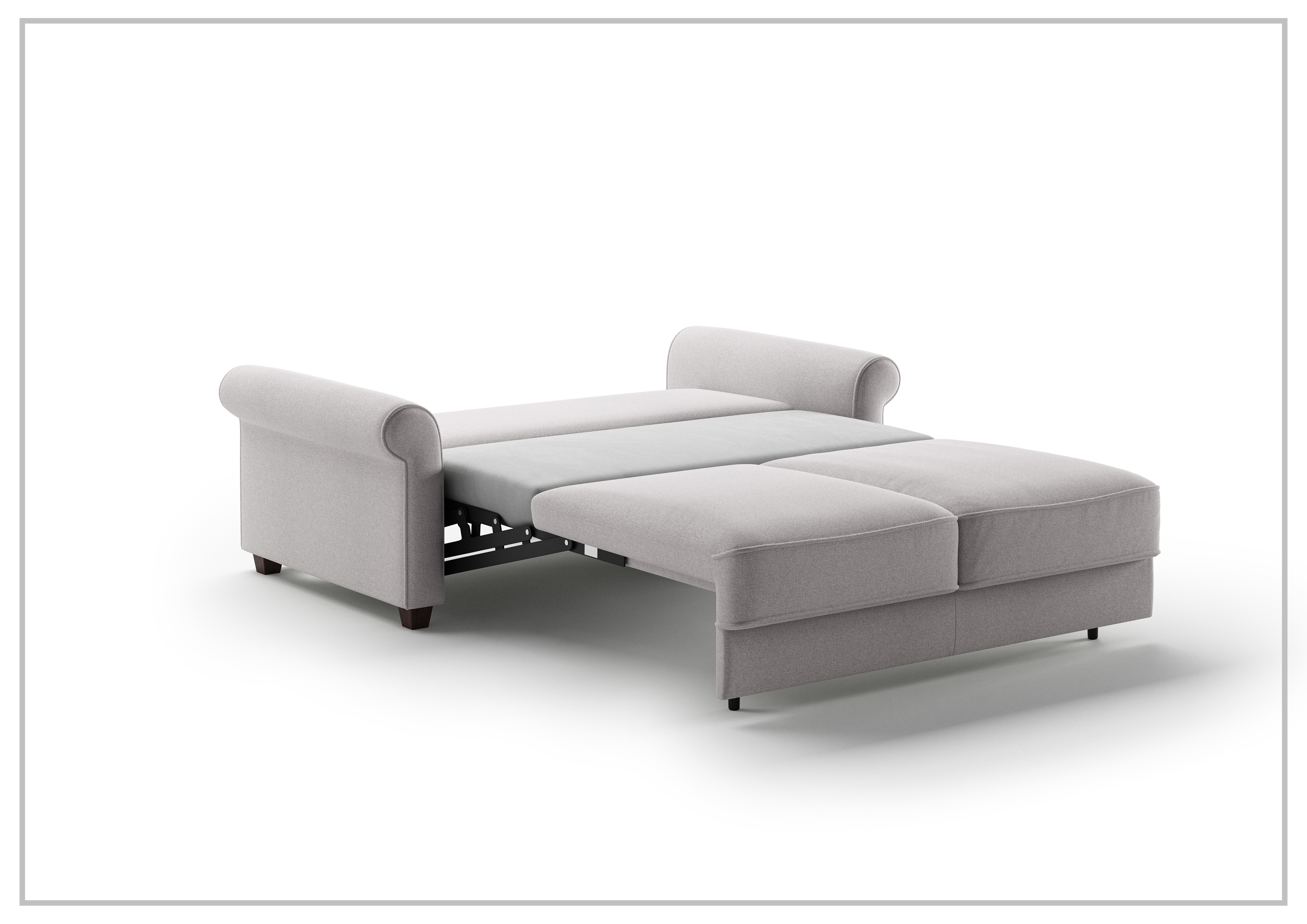 Luonto Casey Fabric Full XL Sleeper Sofa Bed with Walnut Leg Finish - Perfect for Guest Rooms, Small Apartments & Cozy Living Spaces