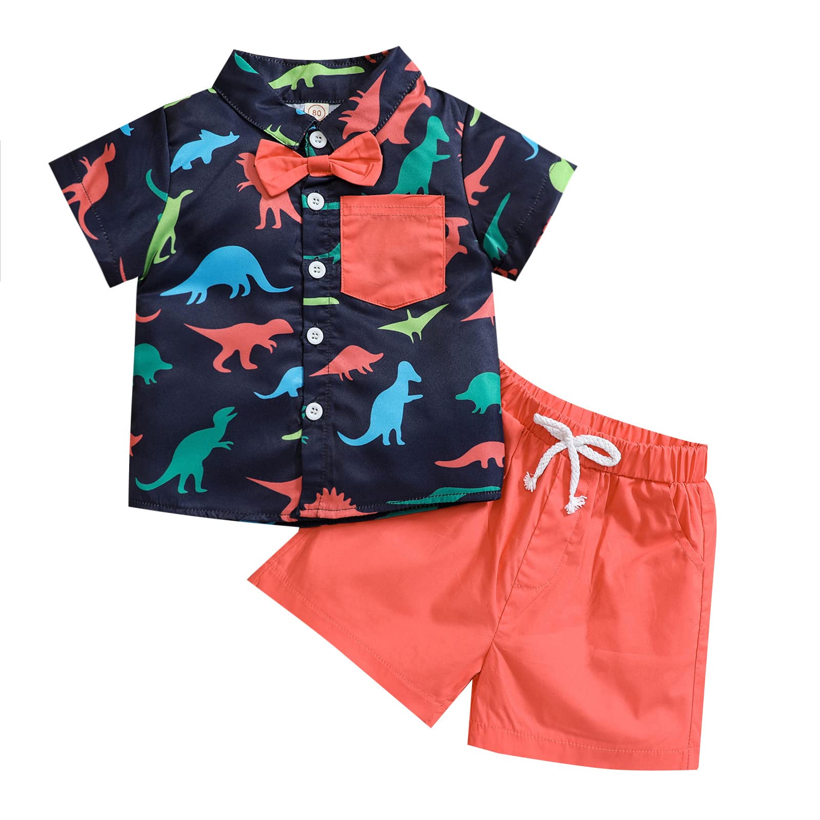 **Dinosaur Print Baby Boys Shorts & Button Shirt Set – 2-Piece Summer Outfit for Toddlers & Infants – Casual Playwear & Outdoor Adventures**