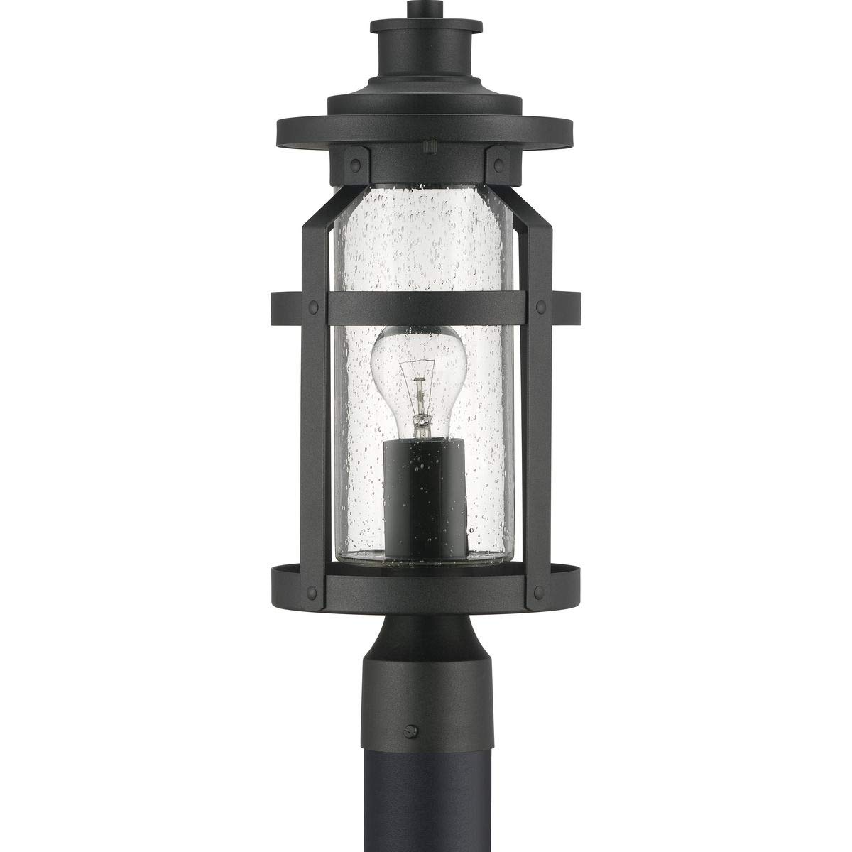 Progress Lighting Haslett Collection 1-Light Clear Seeded Glass Farmhouse Outdoor Post Lantern Light in Textured Black - Perfect for Porch, Garden, Pathway and Entryway Lighting