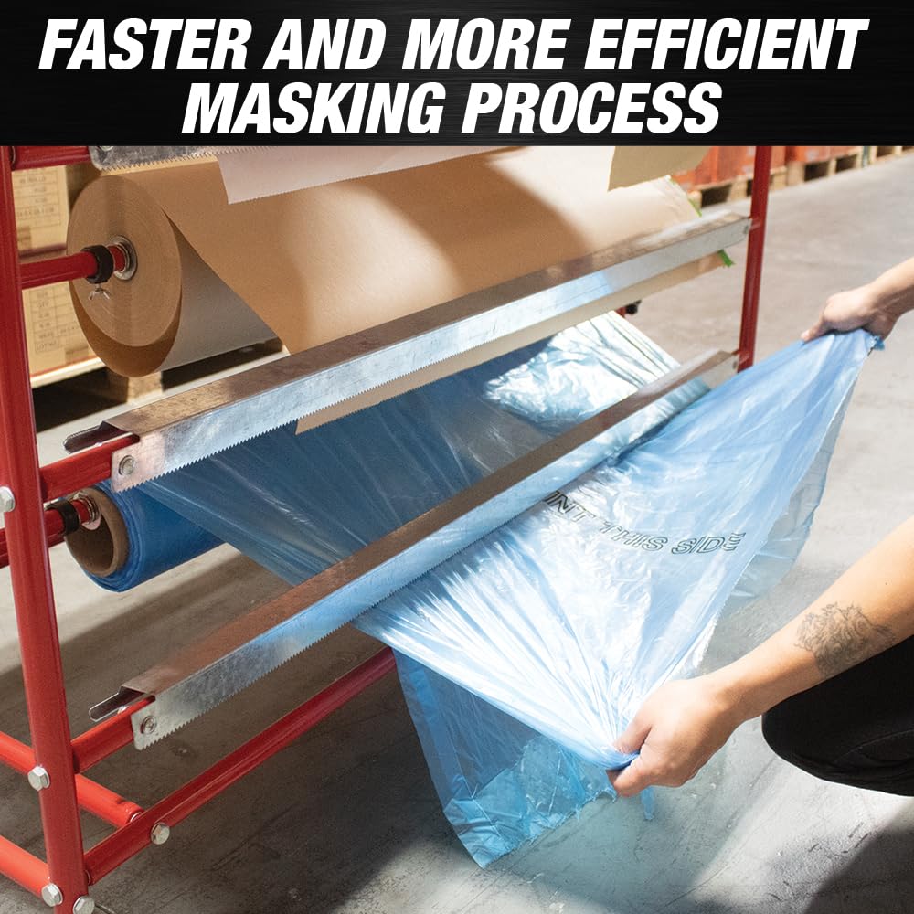 Lauco Masking Machine Prep Station with Top Tray Tool Storage - Professional Paint & Automotive Masking Paper Dispenser for DIY Projects, Home Renovation & Car Detailing