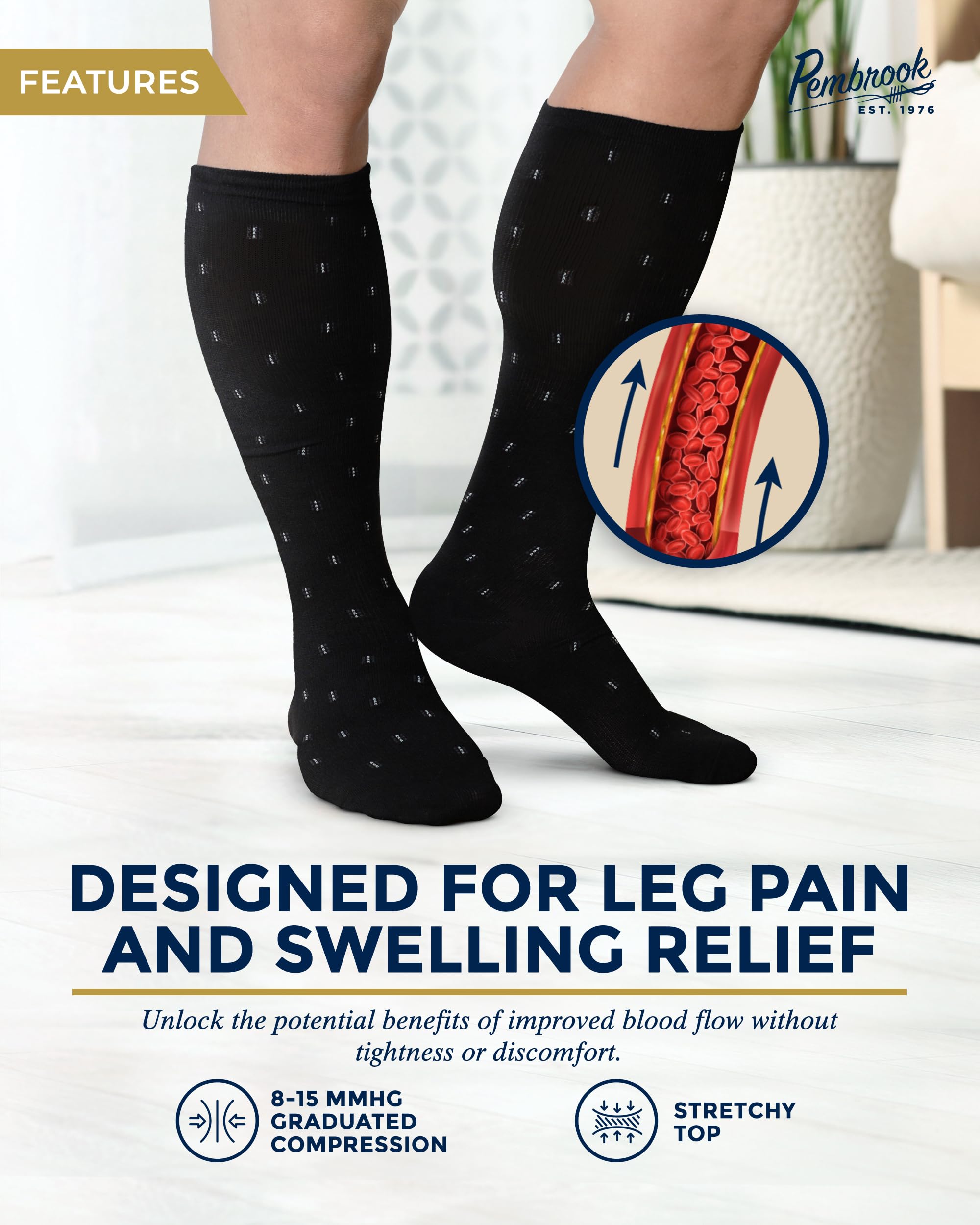 Pembrook Men's Light Compression Socks 6-Pack (8-15 mmHg) - Graduated Support Socks for Circulation & Swelling Relief - Ideal for Running, Travel & Work