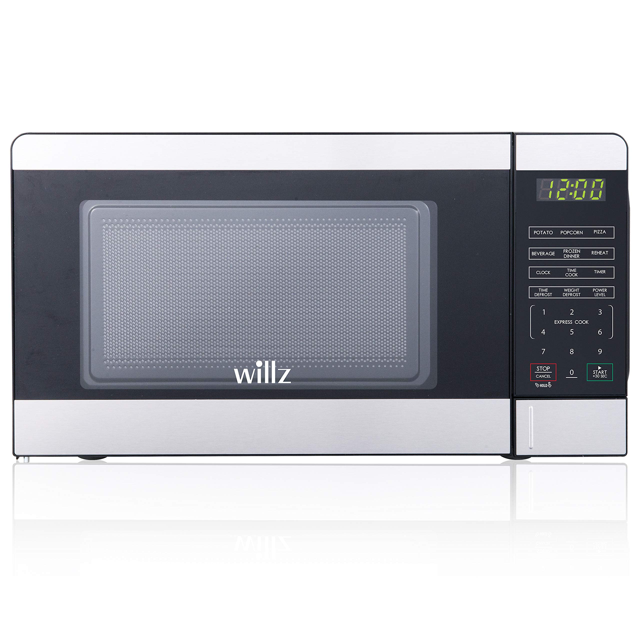 Willz WLCMV207S2-07 0.7 Cu.Ft Compact Countertop Microwave Oven with 6 Preset Cooking Modes, LED Display & Interior Light, Stainless Steel - Perfect for Dorms, Offices, and Small Kitchens