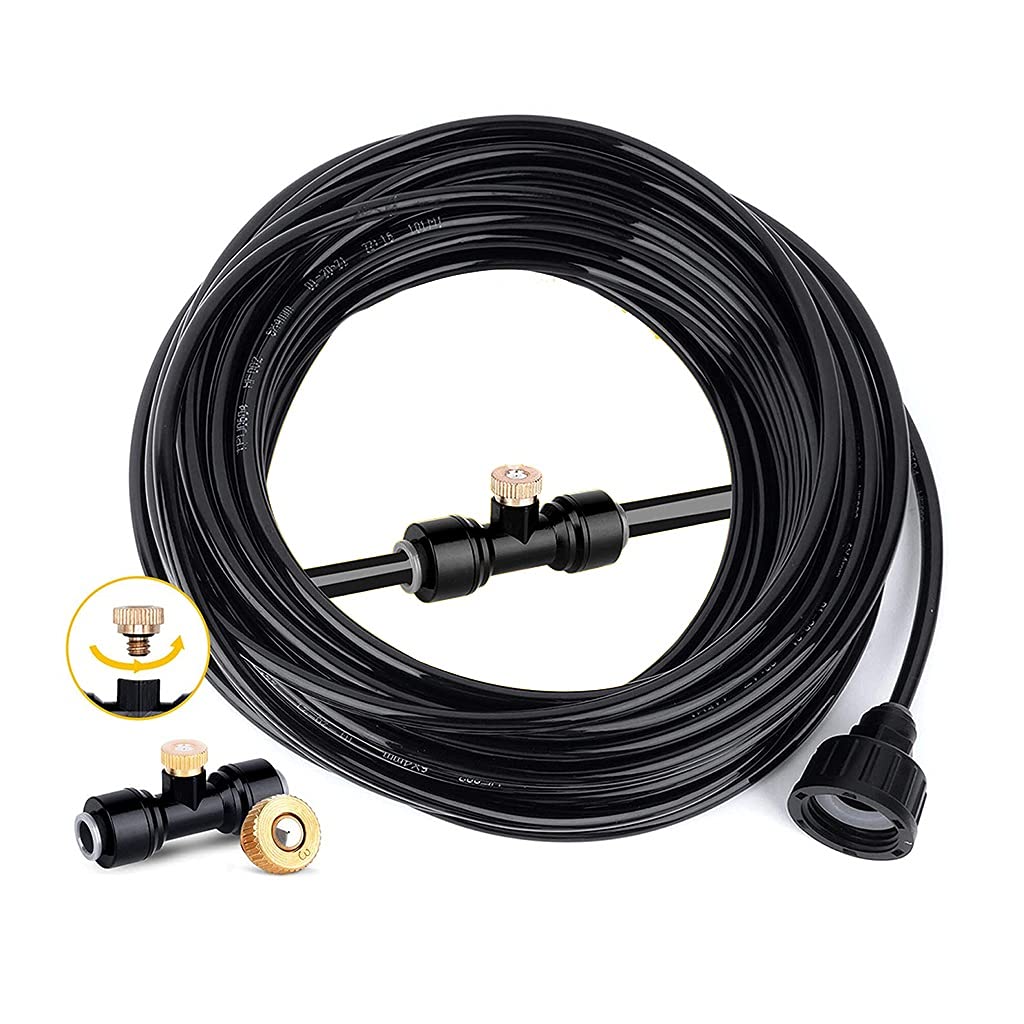 Outdoor Cooling Fan Mist Kit with Brass Nozzles - 12m Home Irrigation Sprinkler System for Patio, Lawn, Garden & Greenhouse | Black Color | Perfect for Summer Backyard Cooling and Plant Hydration