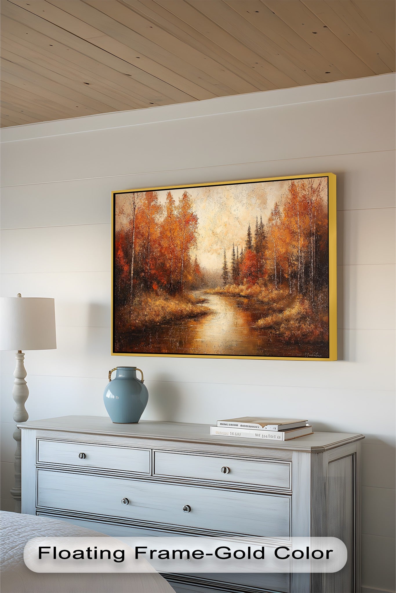 Autumn Forest River Landscape Oil Painting - Handmade Canvas Art for Living Room, Bedroom & Office Decor