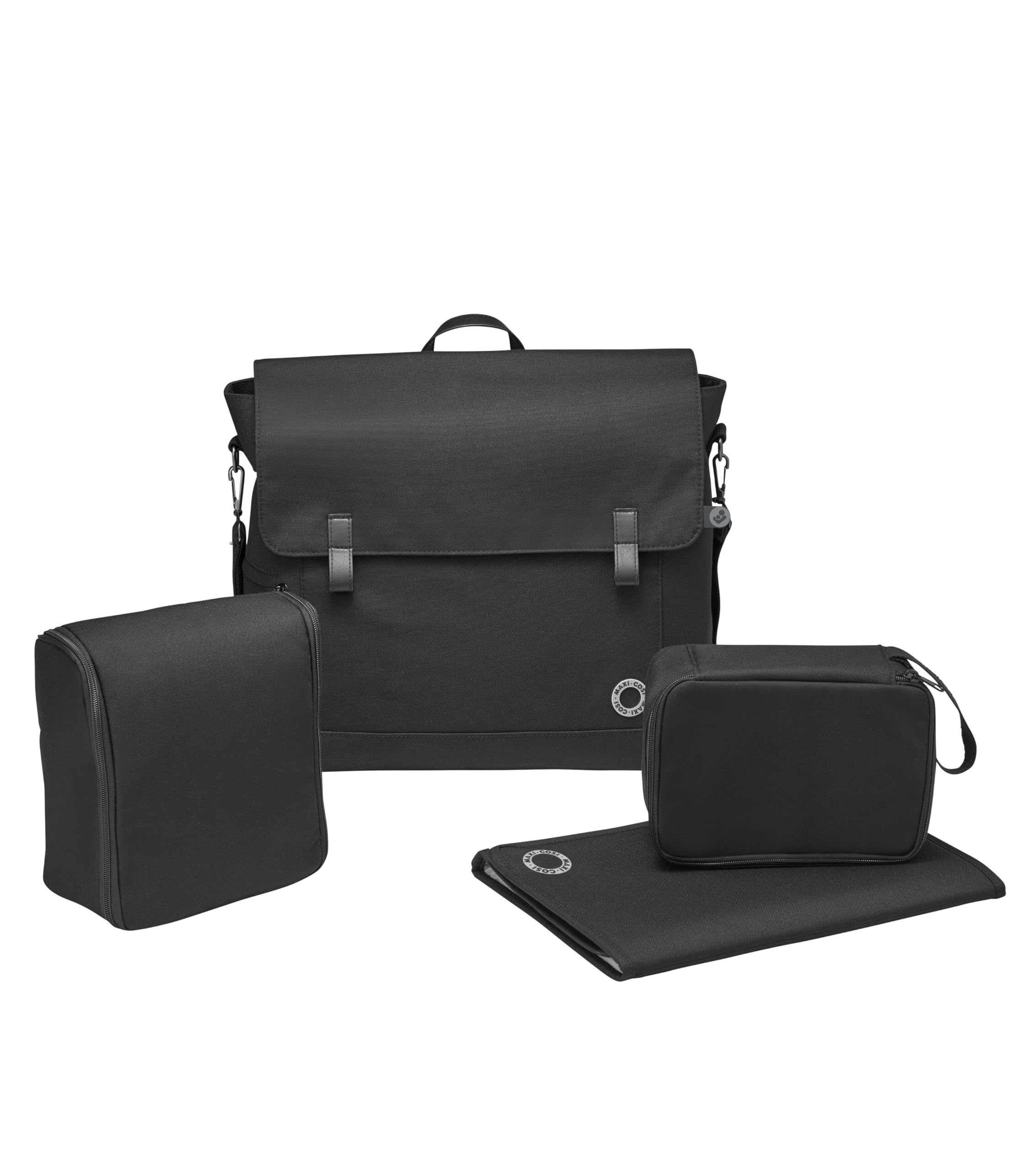 Maxi-Cosi Modern Diaper Bag with Spacious Compartment, Insulated Bottle Pocket & Changing Mat - Essential Black Diaper Backpack for Moms, Perfect for Travel, Daycare & On-the-Go Baby Essentials