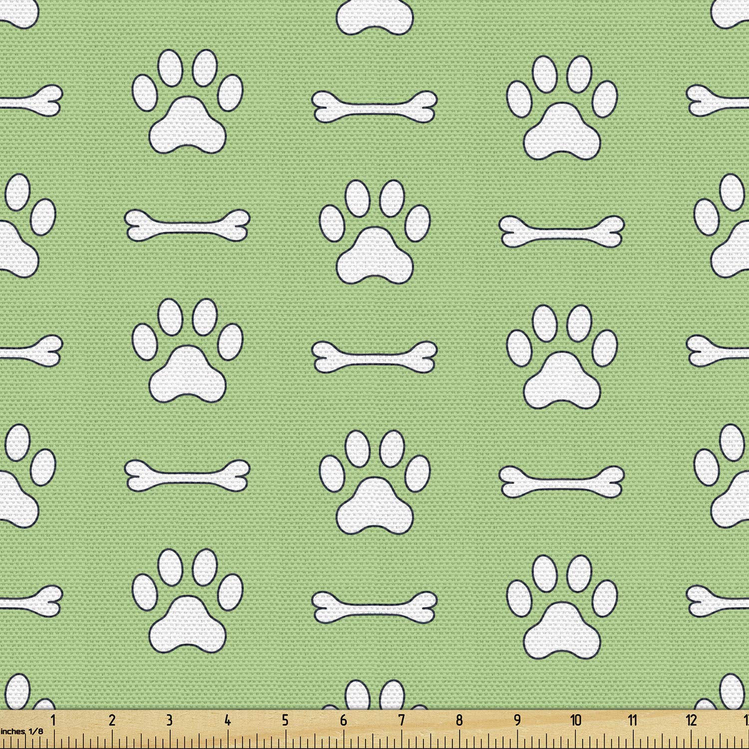 Ambesonne Paw Print Fabric by The Yard - Greenery Monochrome Pet Themed Pattern with Foot Marks & Bones - Decorative Upholstery Fabric for Pet Beds, Curtains & Home Decor - 5 Yards Pastel Green & White - Perfect for Dog Lovers & Pet-Friendly Home Accents