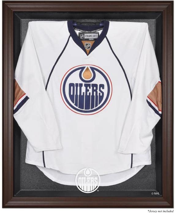 Edmonton Oilers Brown Framed Hockey Jersey Display Case - Premium Wooden Frame for Jersey Protection & Wall Display - Perfect for Man Cave, Sports Bar, or Fan Room Decor