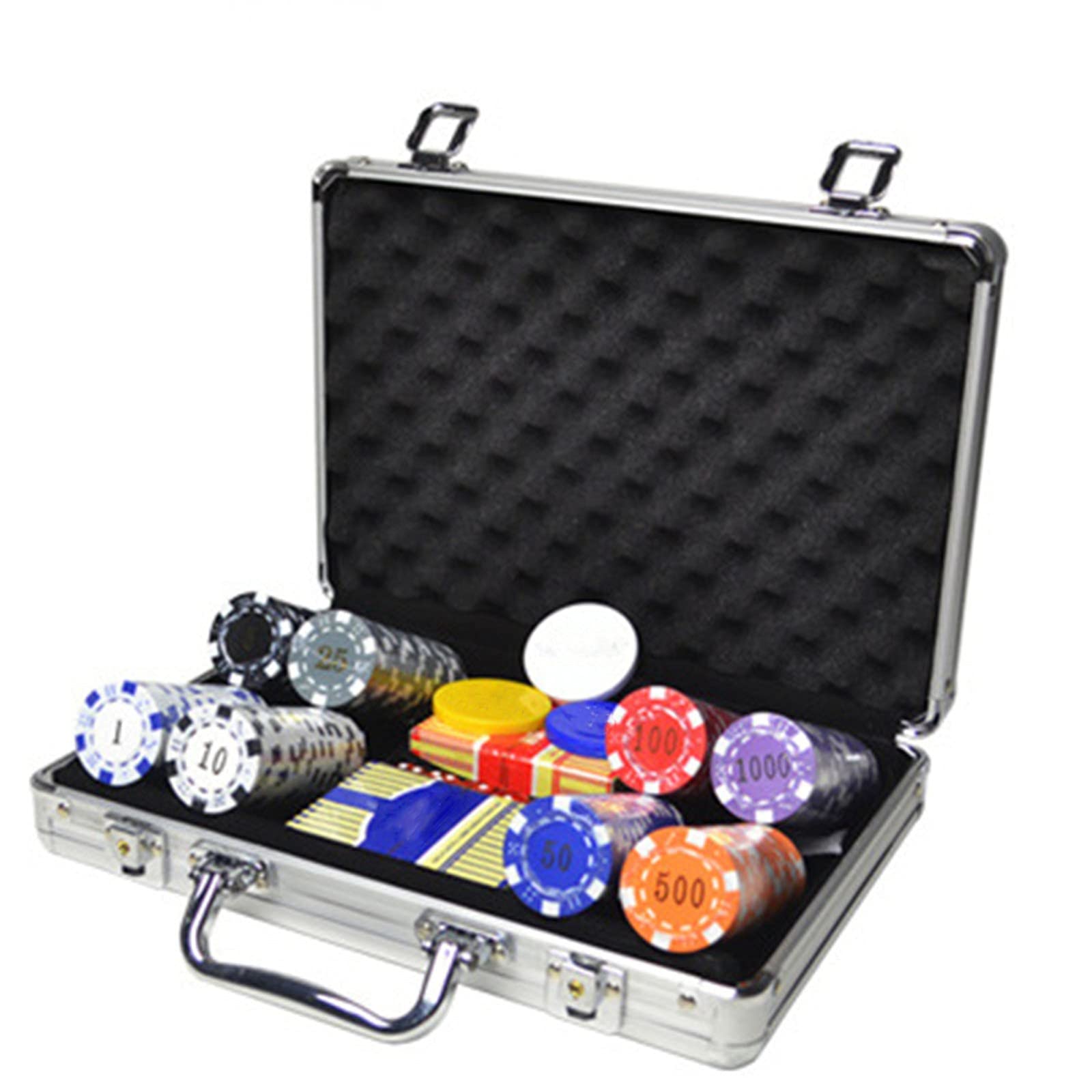 Premium 200PCS WERTYU Poker Chips Set with Aluminum Case - Professional Blackjack & Gambling Chips for Casino Nights, Poker Parties, and Home Game Tournaments (Color: Black)