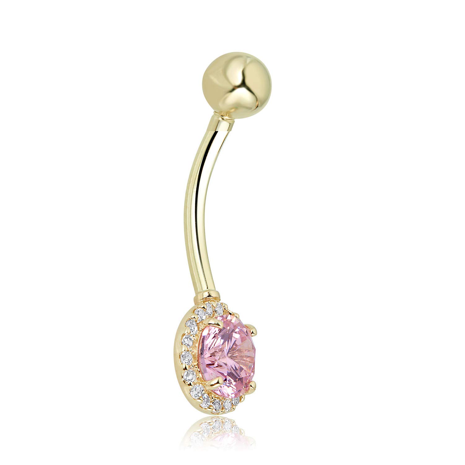 10K Gold Plated CZ Belly Button Ring - 14G Body Jewelry for Women, Dainty Navel Piercing for Everyday Wear & Special Occasions