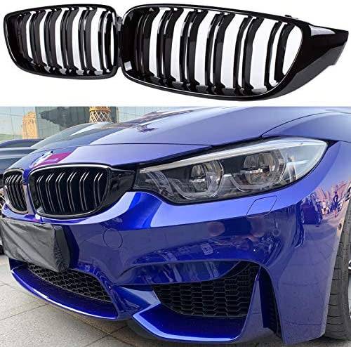 2014-2019 BMW 3 Series & 4 Series F32 F33 F36 F82 M4 F80 M3 Gloss Black Double Slat Kidney Grille - Front Bumper Replacement for Enhanced Style & Performance