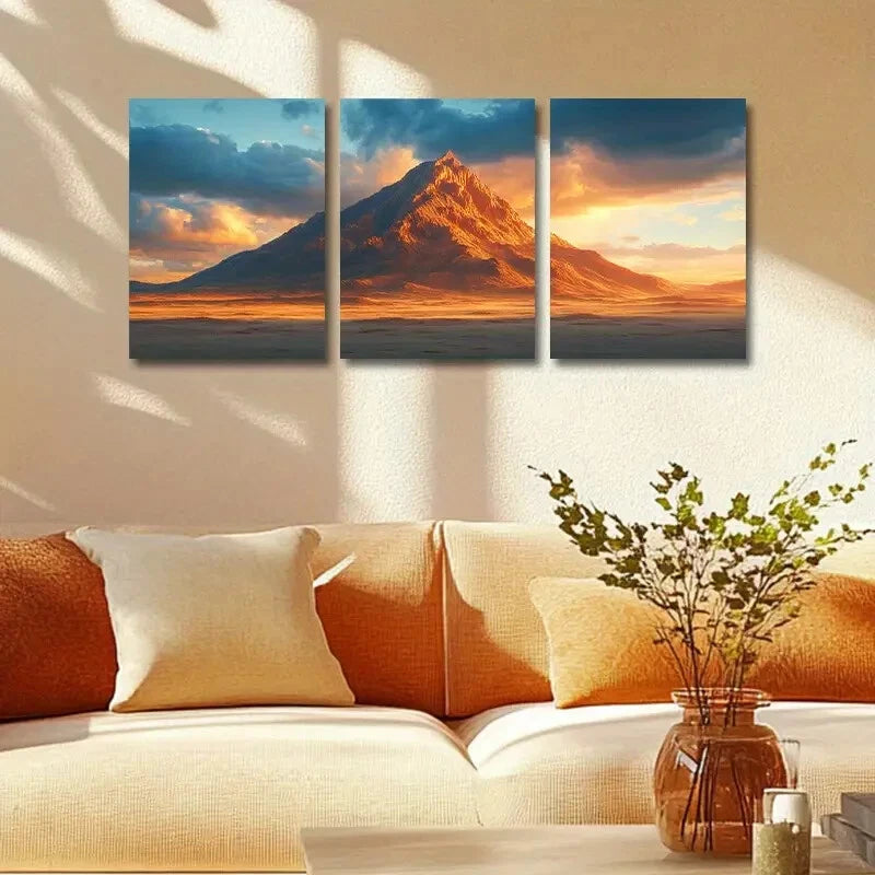 3-Piece Mountain Landscape Metal Wall Art Prints - Ready to Hang Nature Decor for Living Room, Bedroom & Office (12x16 Inches) - Perfect for Home, Cabin & Mountain Retreat Decor