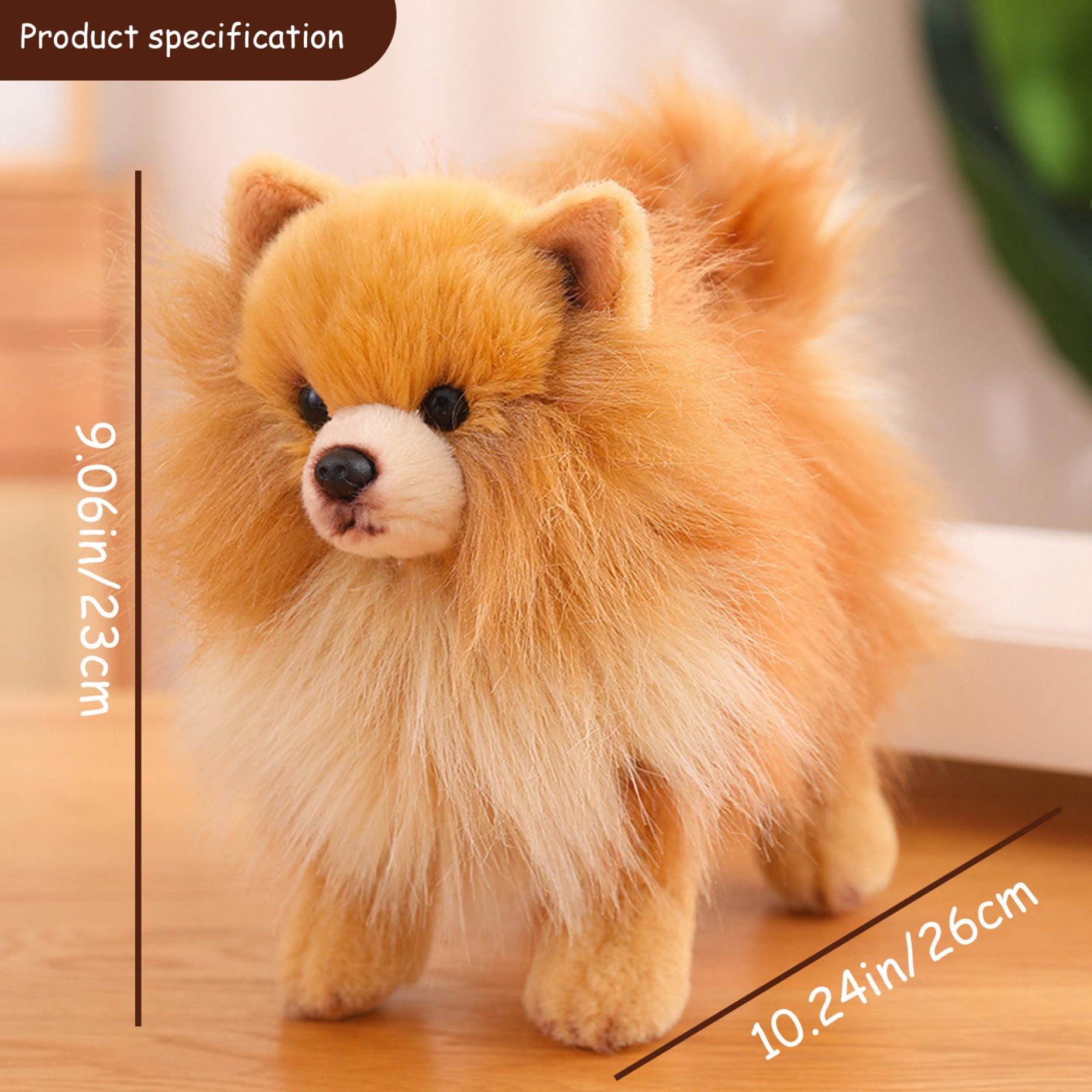 Realistic Pomeranian Plush Dog Toy - 10x9 Inch Cute Stuffed Animal, Soft Cotton Filled Simulation Puppy for Kids, Home Decor & Gift | Perfect for Cuddling, Nursery Decor & Pomeranian Lovers