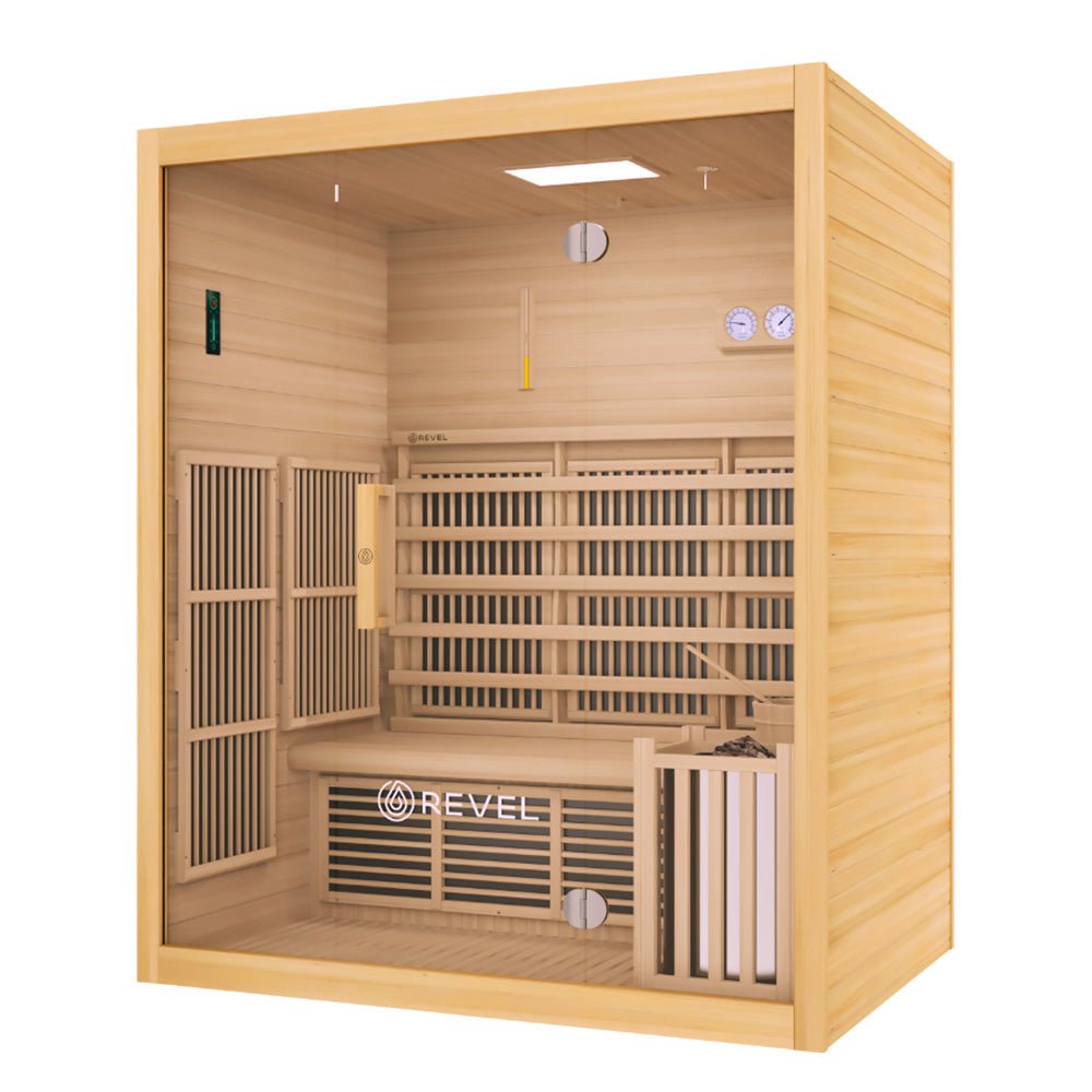 Revel Recovery NordicWave 3 Person Infrared & Traditional Hybrid Sauna for Home Spa, Relaxation & Detox - Indoor Sauna for Health & Wellness
