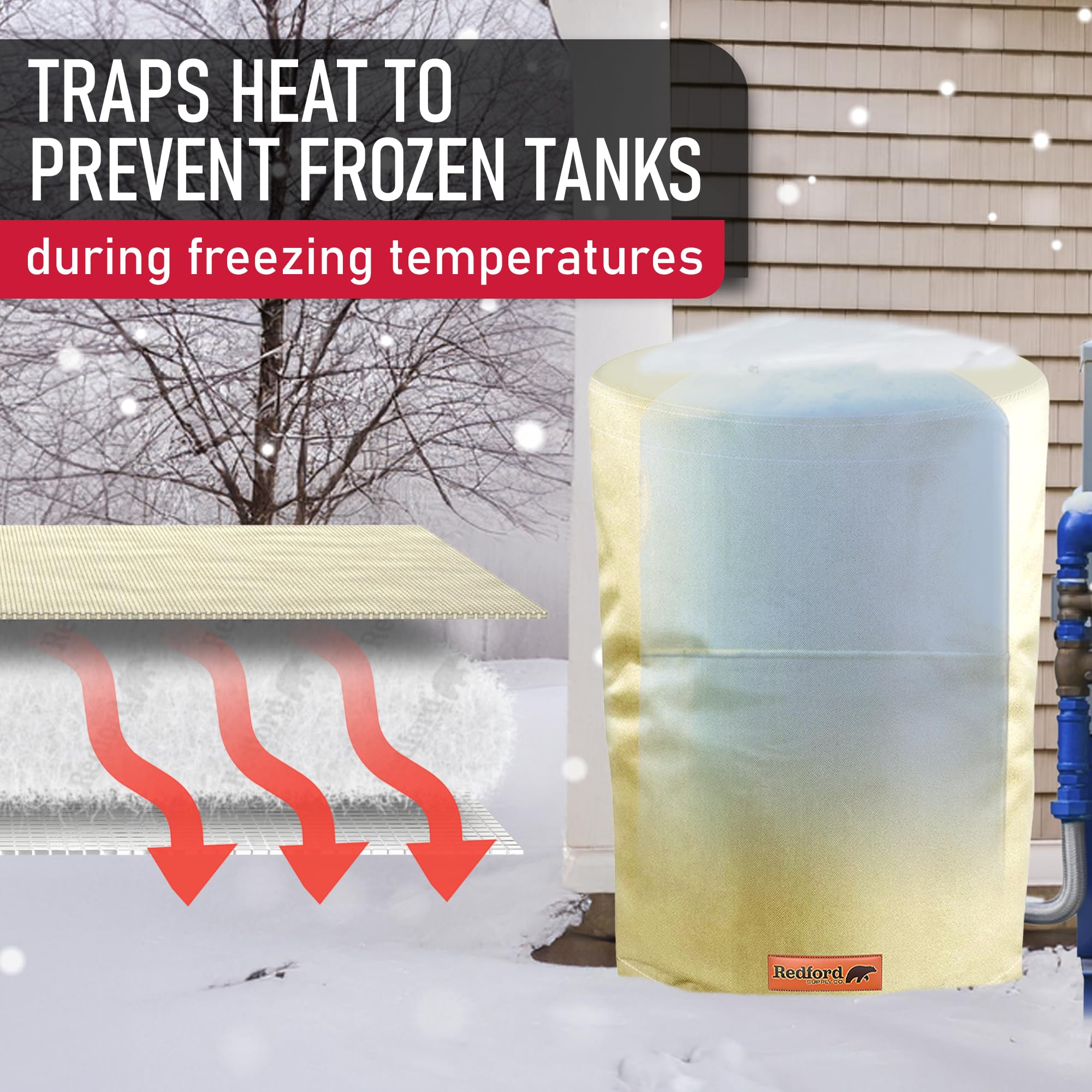 Redford Supply Co. Cold Snap (5°F) Round Water Pressure Tank Cover - Weatherproof & Insulated Winter Freeze Protection for Well Pumps - 26