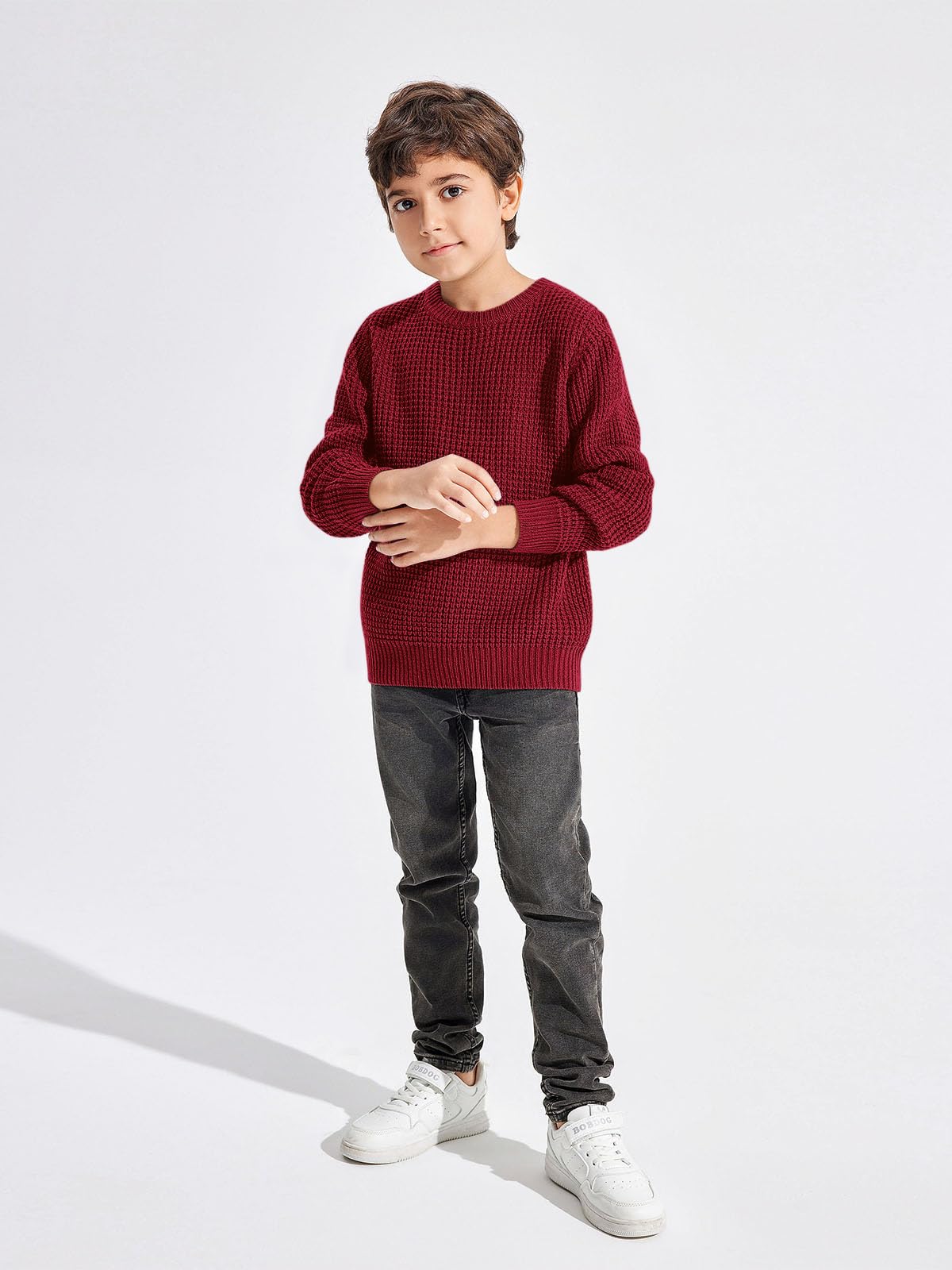 Haloumoning Boys Casual Pullover Sweaters - Kids Chunky Knit Crewneck Jumper Tops for Ages 4-14 - Warm Winter Outfits for School & Playtime