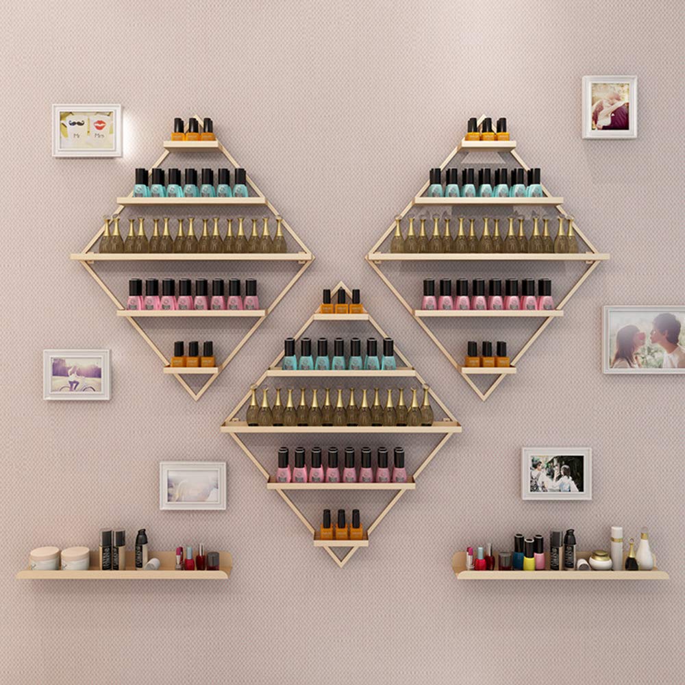 5-Tier Wall Mounted Metal Nail Polish Display Case - Golden Rhombus Design for Salon & Retail Store Organization | Perfect for Nail Polish, Perfume & Essential Oil Storage in Nail Shops, Beauty Salons and Retail Stores