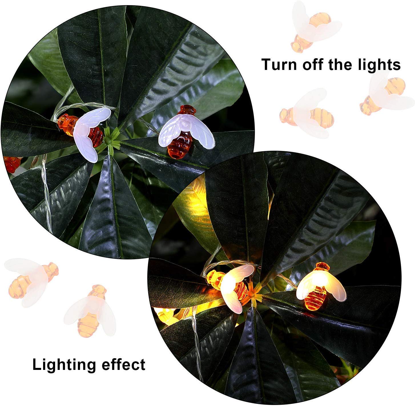 Merdeco 50 LED Honeybee Fairy String Lights - 16ft Warm White for Party & Wedding Decor