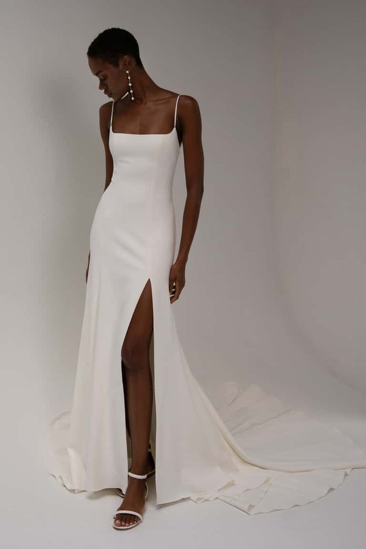 Jenny Yoo Emery Slit Gown - Elegant A-Line Wedding Dress with Side Slit for Brides, Prom & Formal Events