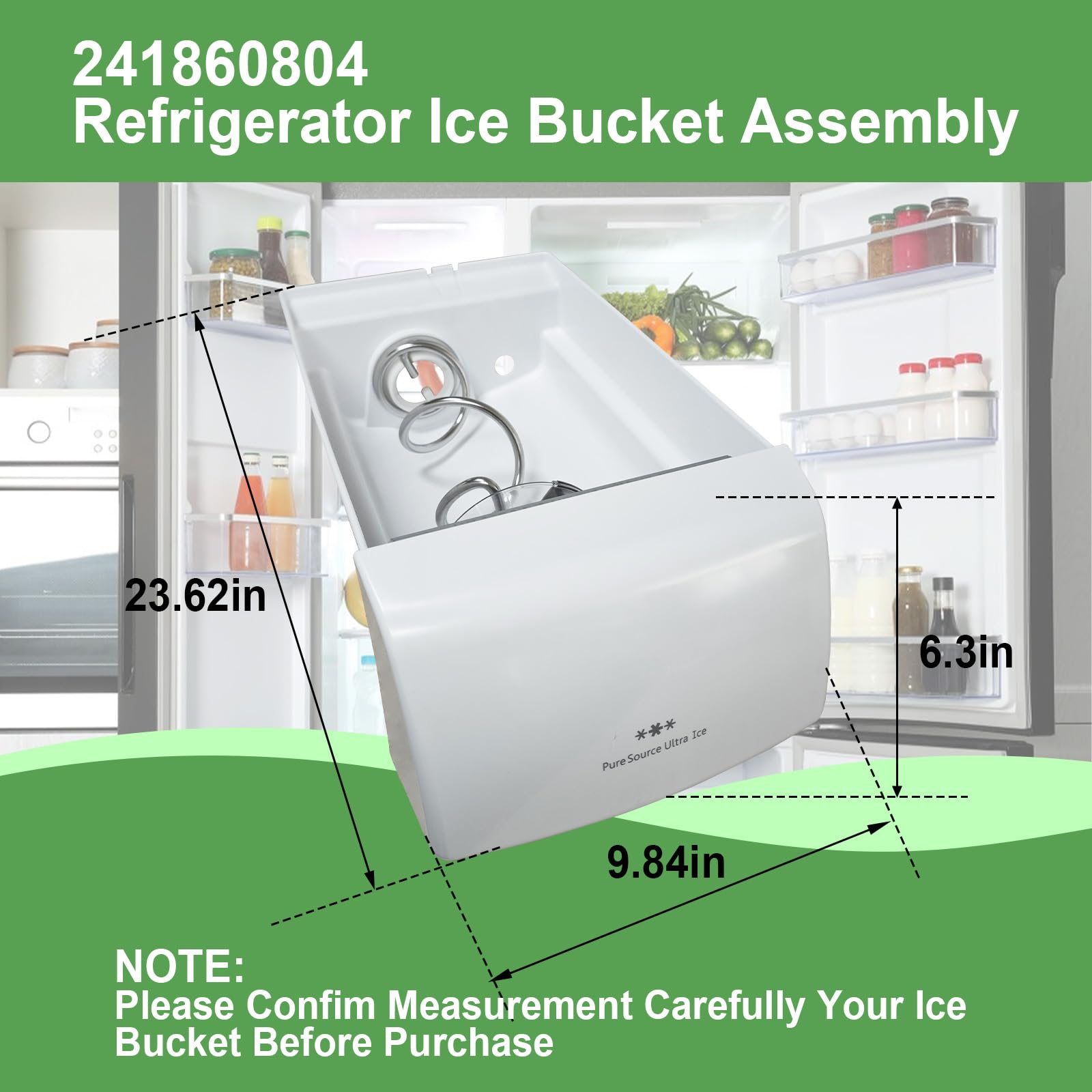 Frigidaire Refrigerator Ice Bucket Assembly Replacement - Compatible with Part Numbers 241860804, 241561601, 241561603, 1379461 - Durable Ice Container for Frigidaire Ice Makers - Perfect for Home Kitchen, Office, and RV Refrigeration