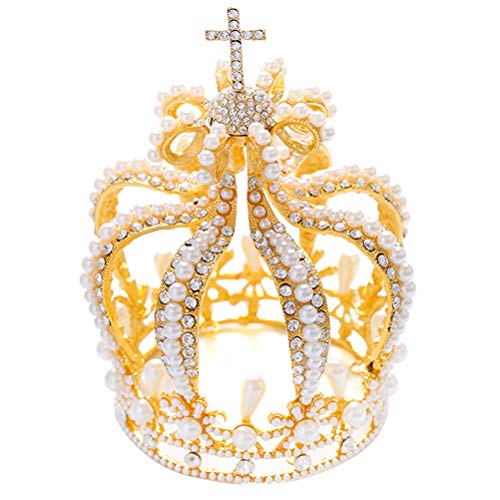 FRCOLOR Baroque Vintage Rhinestone Tiara Headpiece with Artificial Pearls - Luxury Wedding Bridal Crown Hair Accessory for Women & Girls (Gold) | Perfect for Bridal Showers, Weddings, Prom & Formal Events